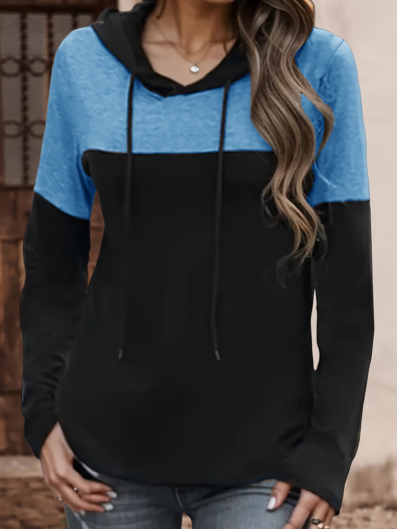 color block drawstring hoodie casual long sleeve hoodies sweatshirt womens clothing details 2