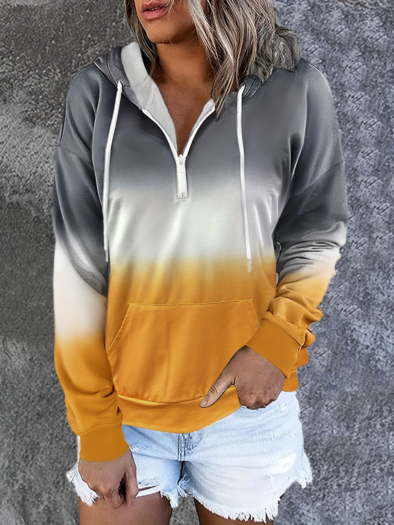color block drawstring half zip hoodies street wear drop shoulder kangaroo pocket sweatshirt womens clothing details 15