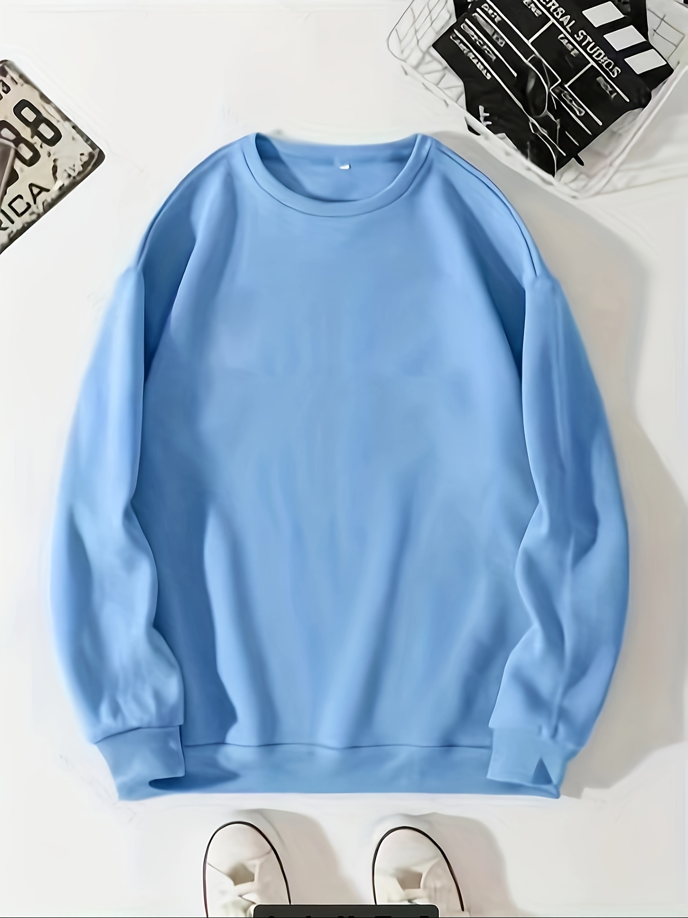 versatile solid pullover sweatshirt casual long sleeve crew neck sweatshirt for fall winter womens clothing details 9