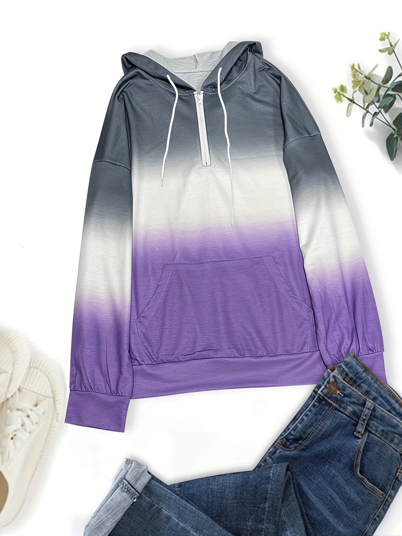 color block drawstring half zip hoodies street wear drop shoulder kangaroo pocket sweatshirt womens clothing details 27