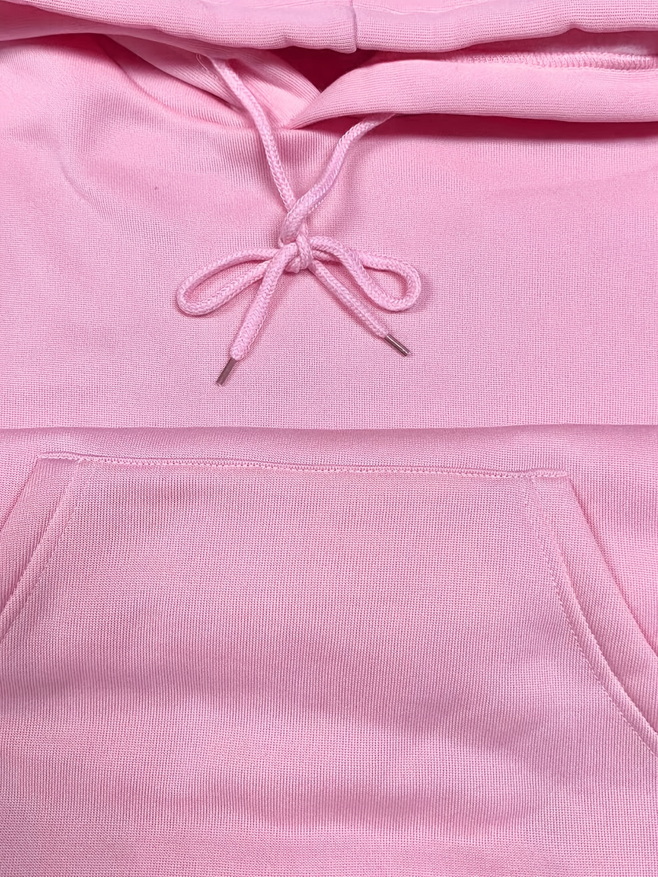 solid kangaroo pocket hoodie without pants casual long sleeve drawstring hoodies sweatshirt womens clothing details 20