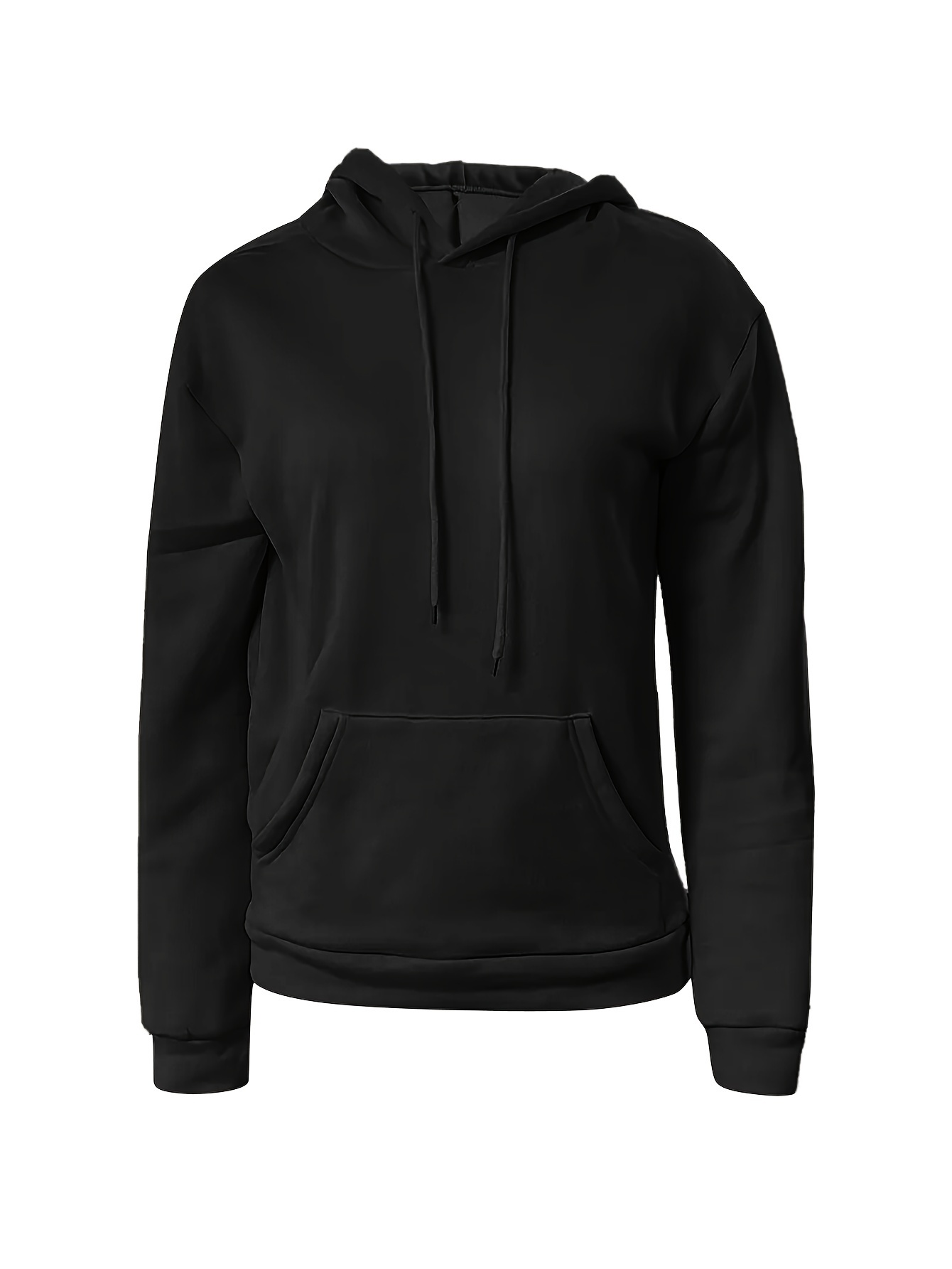 solid kangaroo pocket hoodie without pants casual long sleeve drawstring hoodies sweatshirt womens clothing details 4