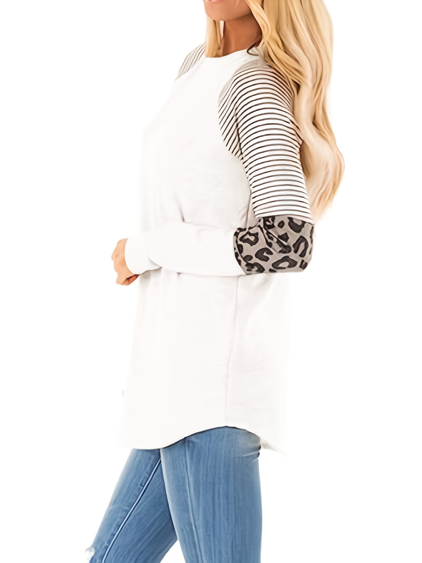 snowman leopard print sweatshirt casual crew neck long sleeve sweatshirt womens clothing details 2