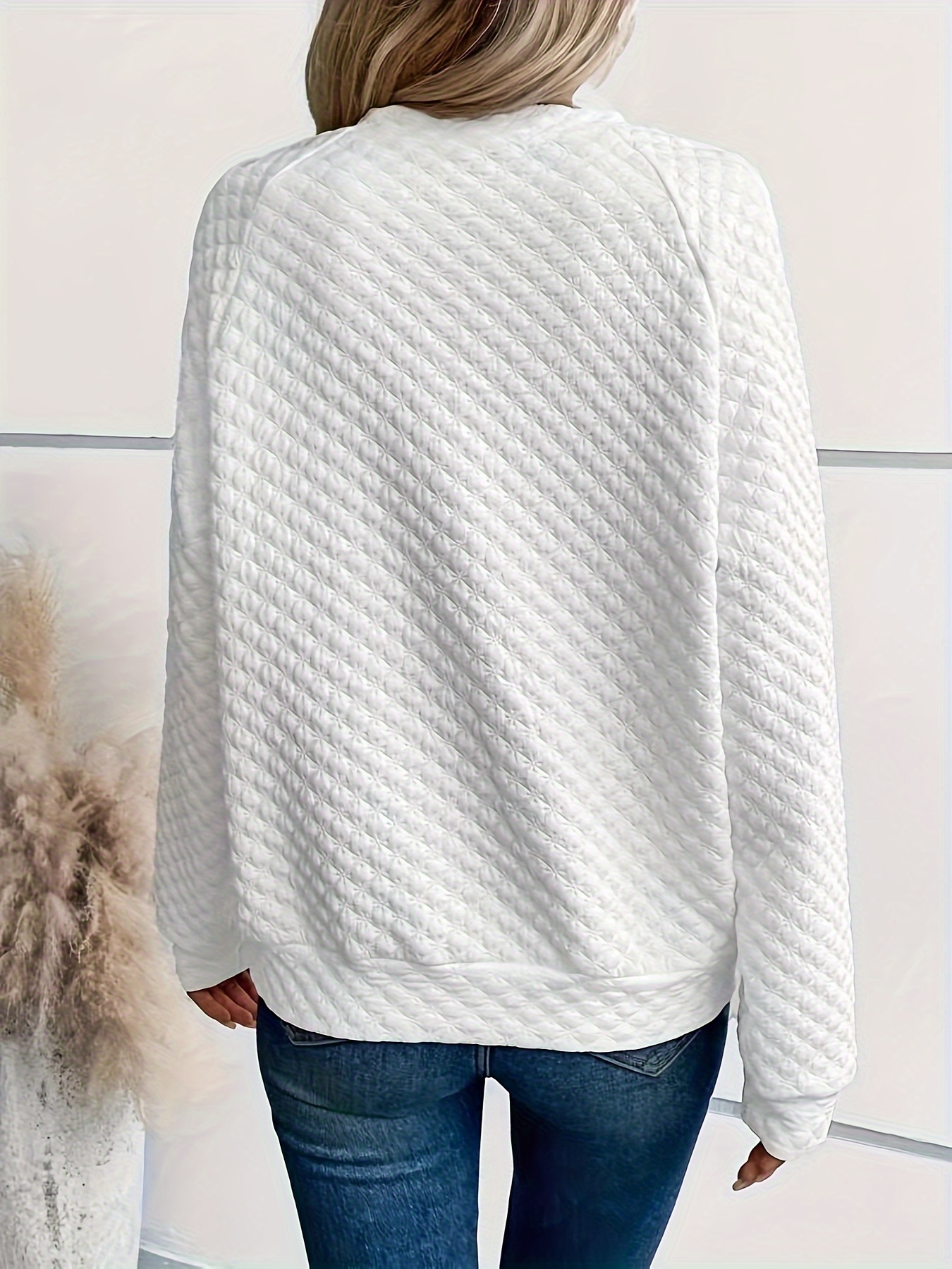 notch neck pullover textured sweatshirt casual raglan sleeve sweatshirt for fall winter womens clothing details 7