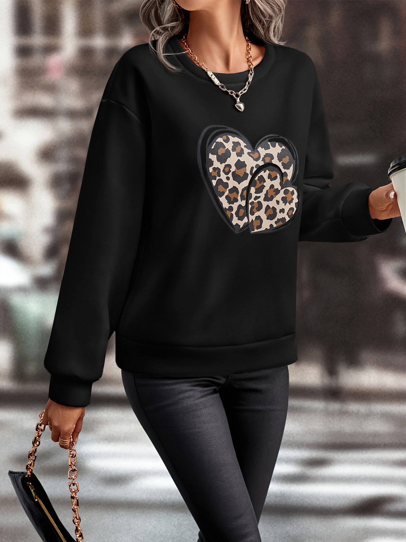 graphic print crew neck pullover casual fashion loose long sleeve sweatshirt womens clothing details 8