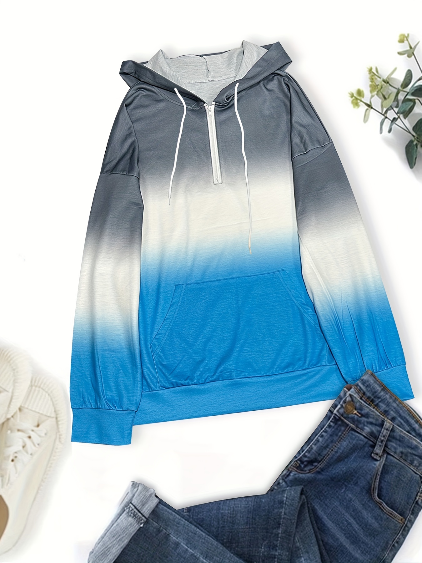 color block drawstring half zip hoodies street wear drop shoulder kangaroo pocket sweatshirt womens clothing details 13
