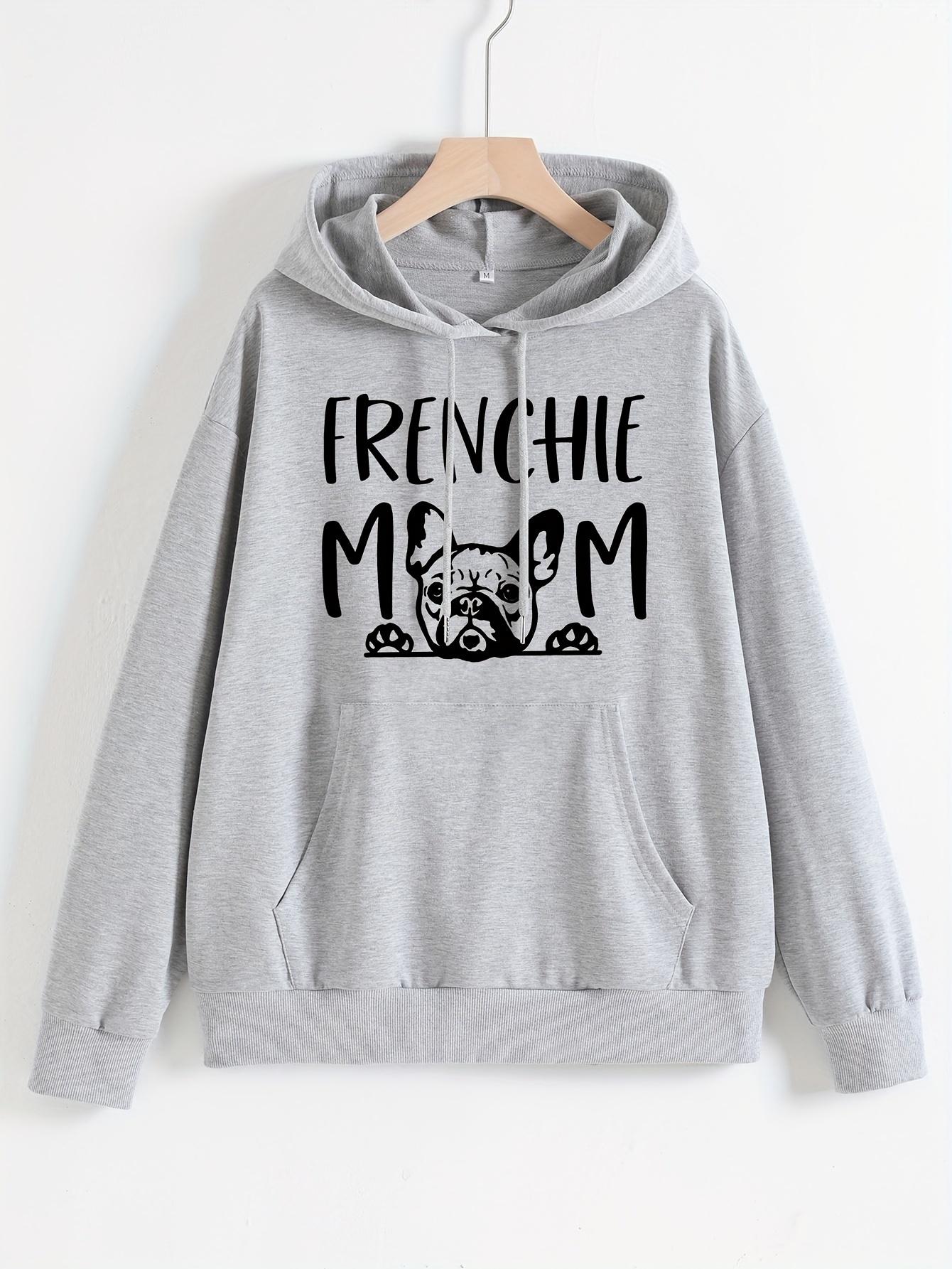 frenchie mom letter print hoodies casual long sleeve drawstring sweatshirt womens clothing details 15