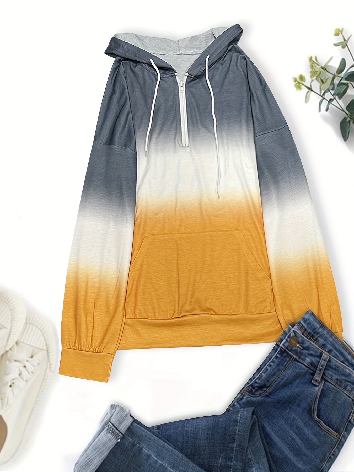 color block drawstring half zip hoodies street wear drop shoulder kangaroo pocket sweatshirt womens clothing details 16