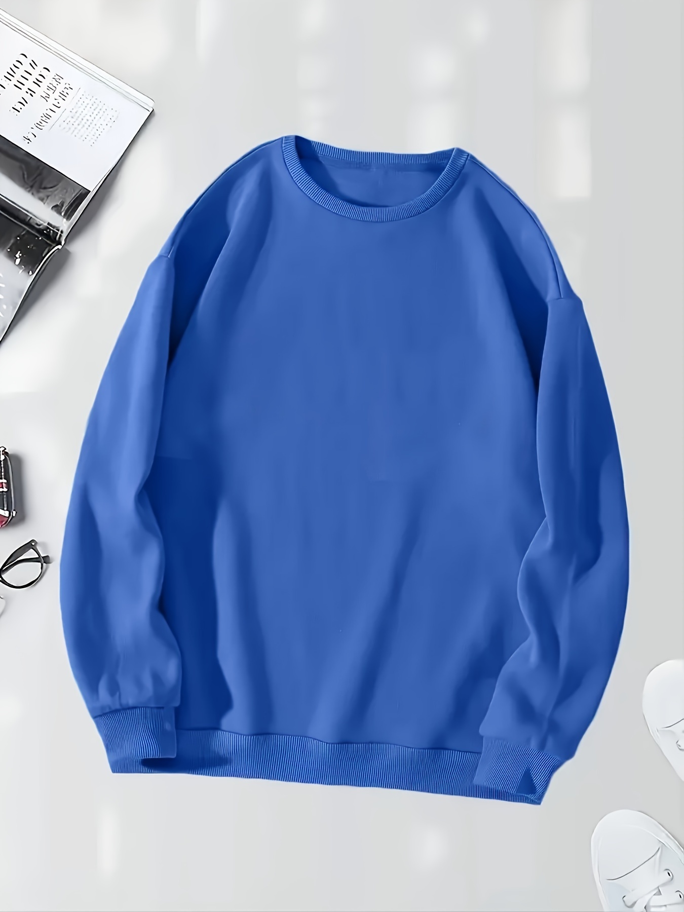 versatile solid pullover sweatshirt casual long sleeve crew neck sweatshirt for fall winter womens clothing details 4