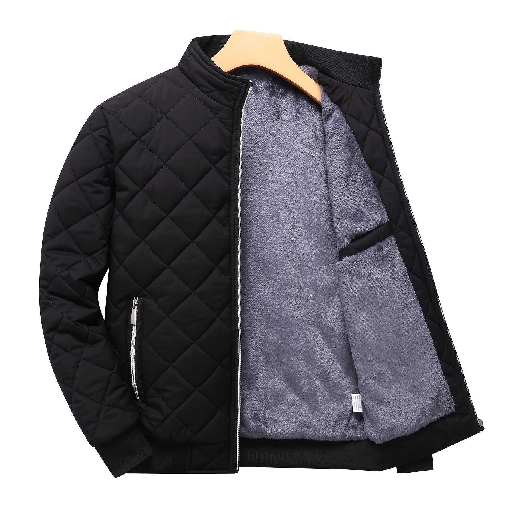 mens warm quilted jacket for fall winter details 0