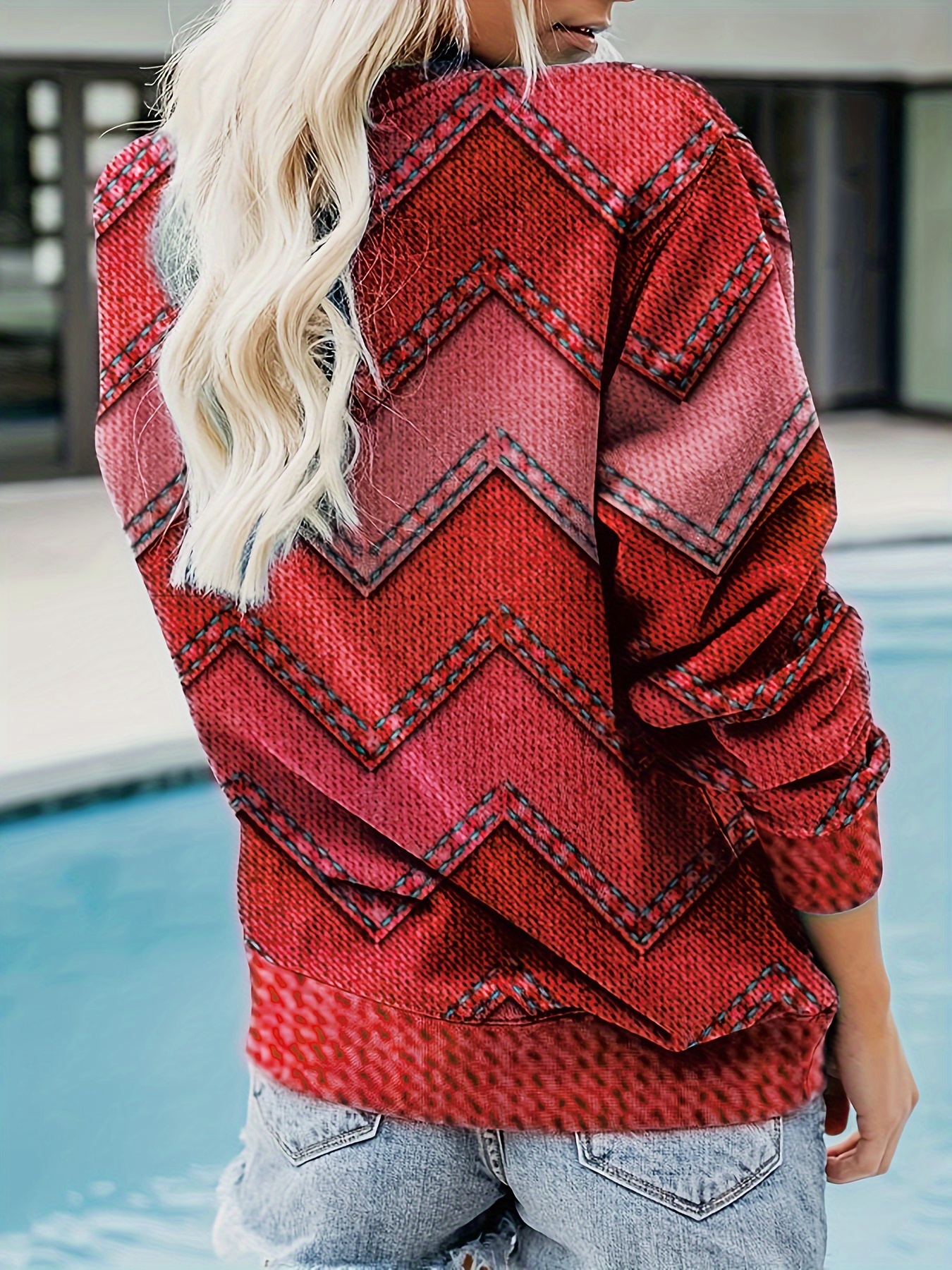 denim print pullover sweatshirt casual long sleeve crew neck sweatshirt for fall winter womens clothing details 21