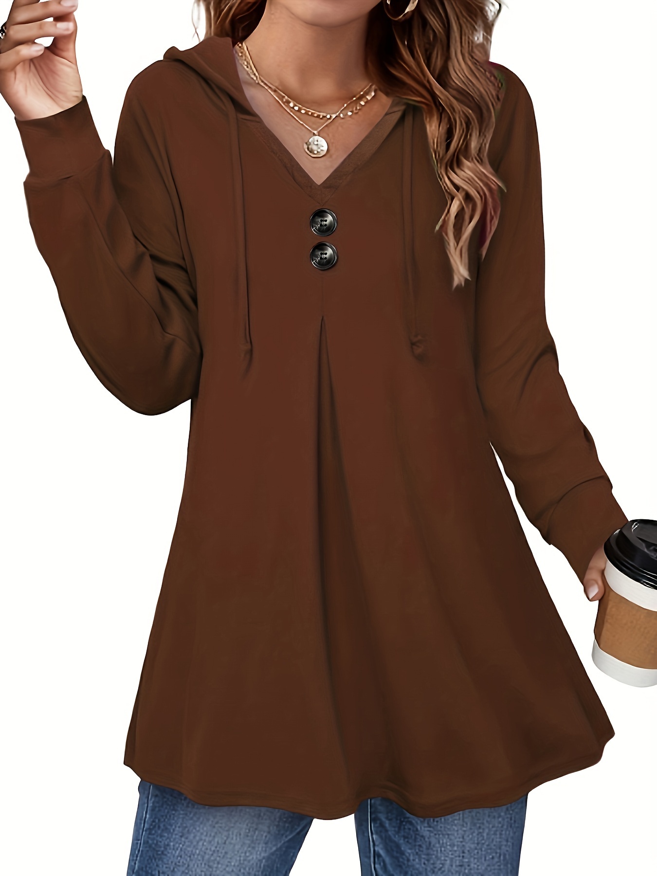 button front drawstring hoodie casual long sleeve hoodies sweatshirt womens clothing details 16