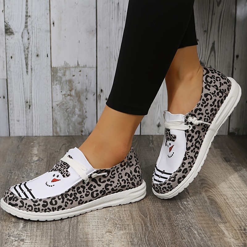 flat canvas loafers women s christmas pattern printed lace details 5