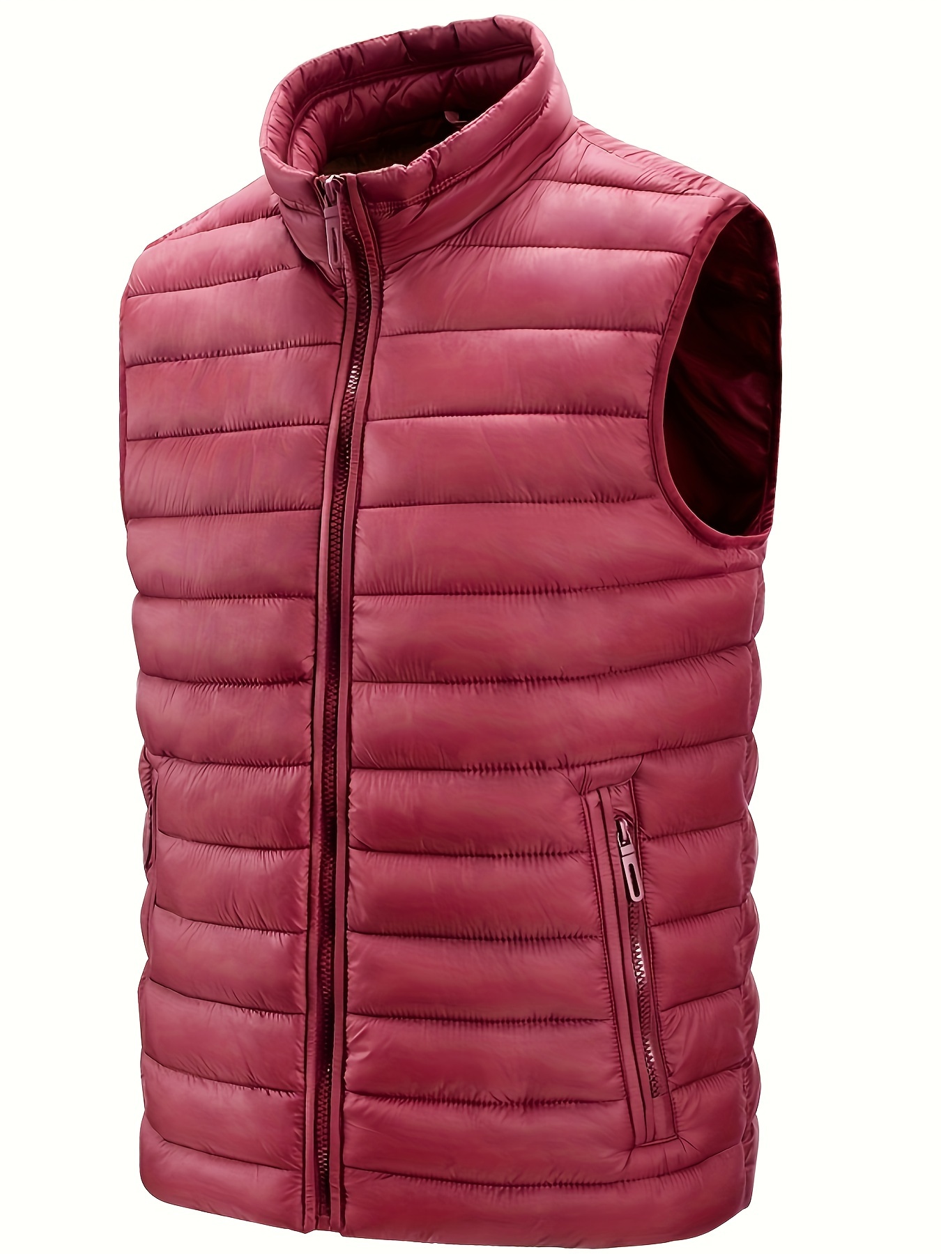 warm winter vest mens casual zipper pockets stand collar zip up vest for fall winter details 13