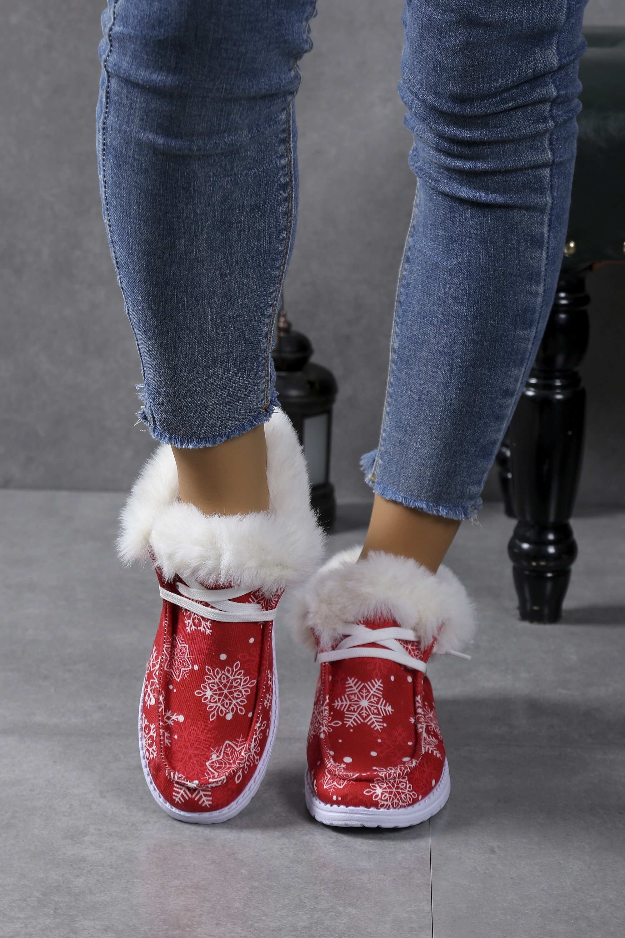 snowflake pattern fluffy   women s slip soft sole flat details 0