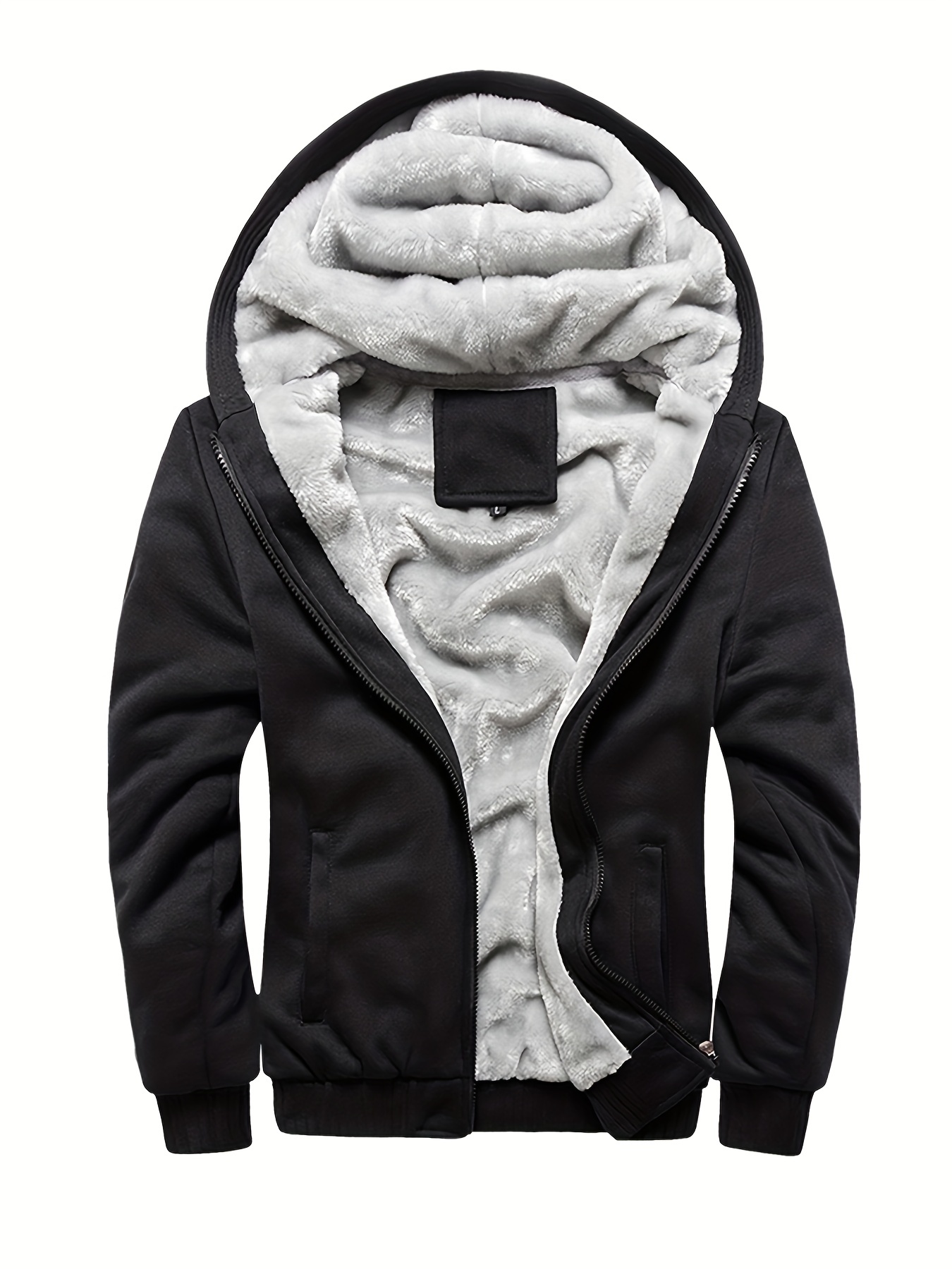 warm fleece hooded jacket mens casual stretch zip up jacket coat for fall details 20