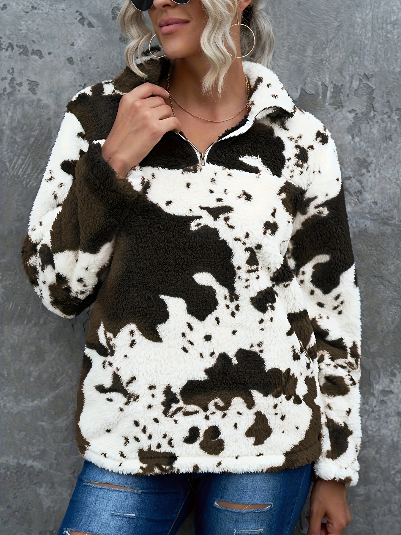 womens sweatshirt womens casual cow print long sleeve pullover details 2