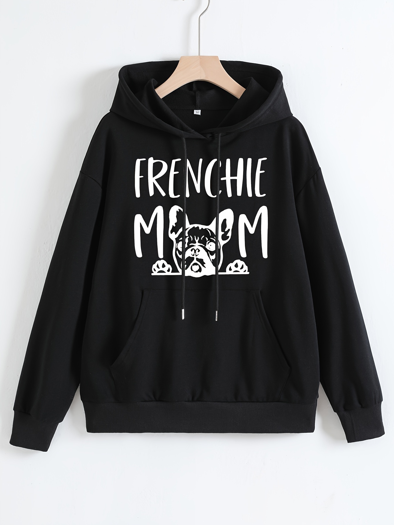 frenchie mom letter print hoodies casual long sleeve drawstring sweatshirt womens clothing details 5