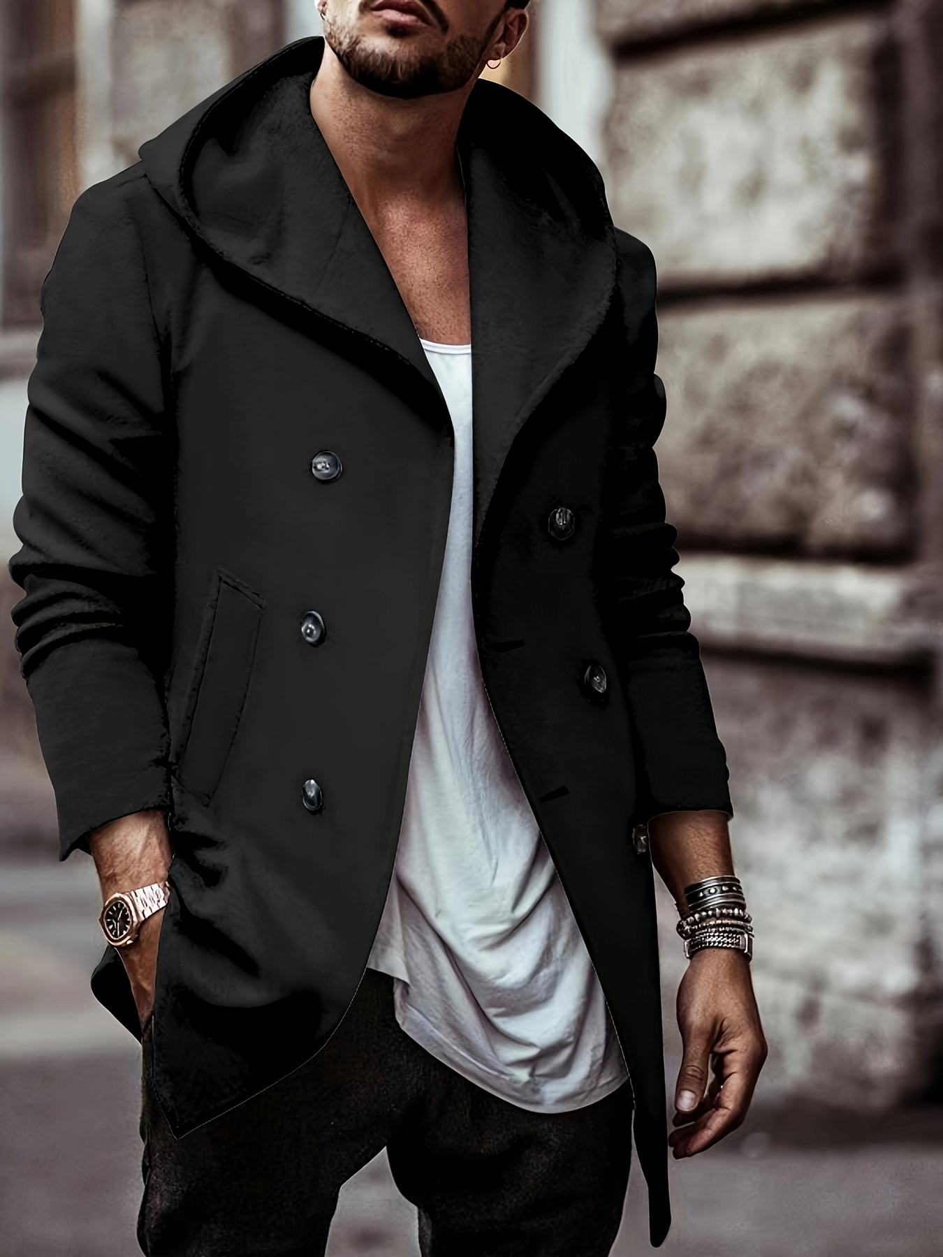 cotton blend mens trendy retro hooded long sleeve coat windbreaker stylish long overcoat for autumn winter details 16