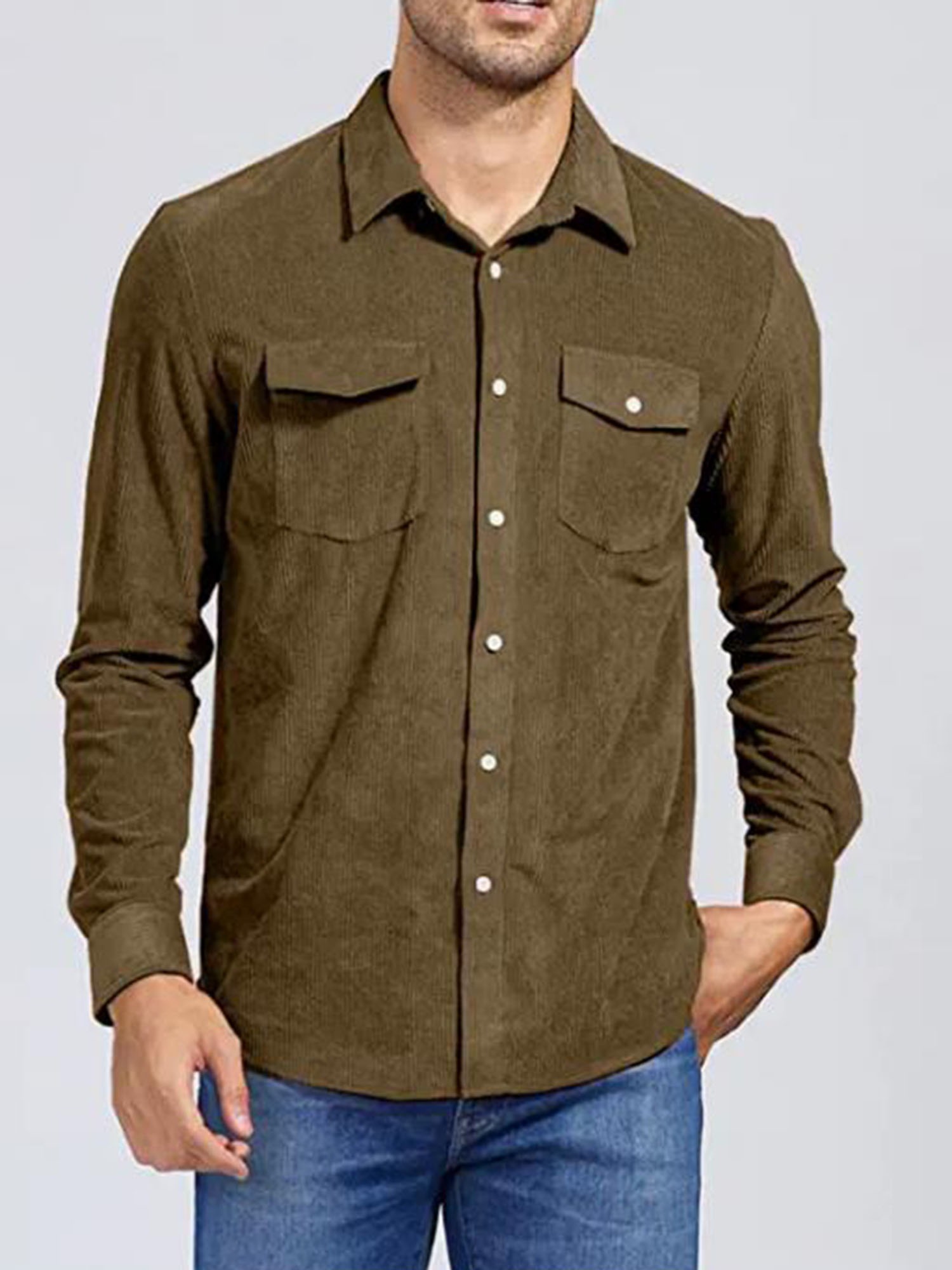 thin material mens casual long sleeve corduroy button long sleeeves shirt jacket with pocket jacket gifts details 9