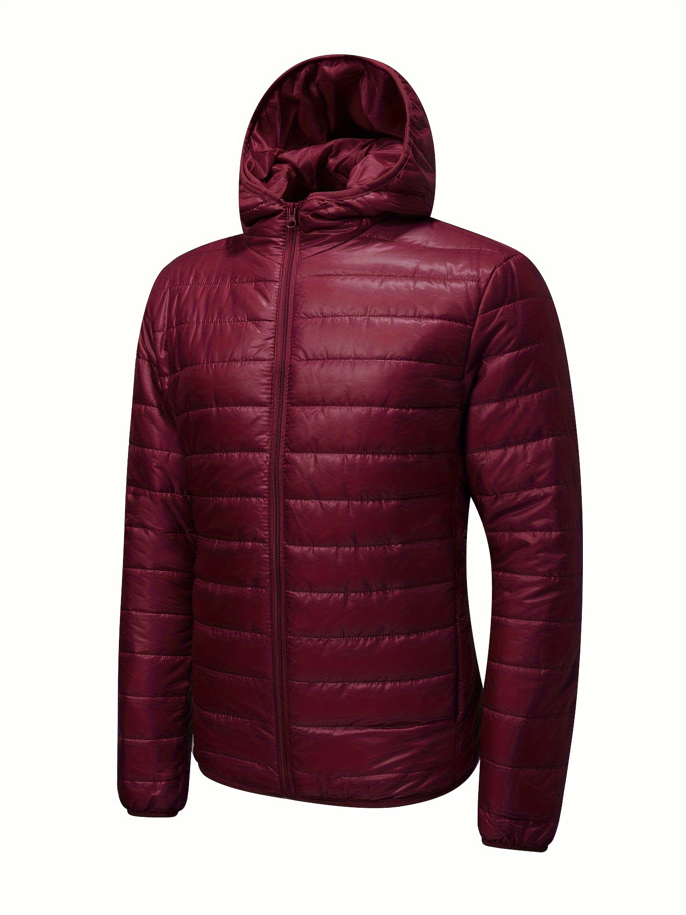 mens thin comfy zip up hooded quilted jacket mens casual padded coat windbreaker for fall winter details 2