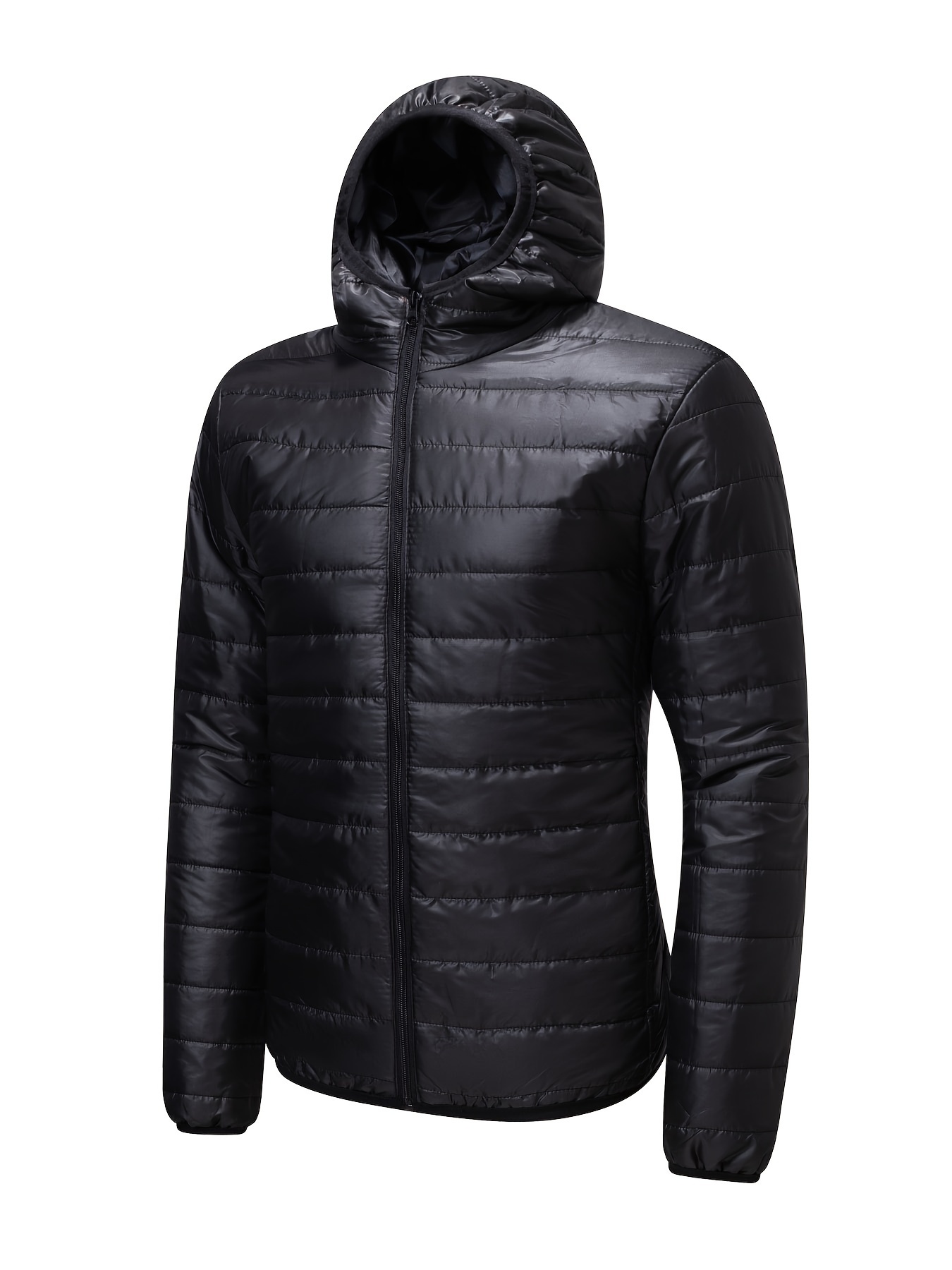 mens thin comfy zip up hooded quilted jacket mens casual padded coat windbreaker for fall winter details 7