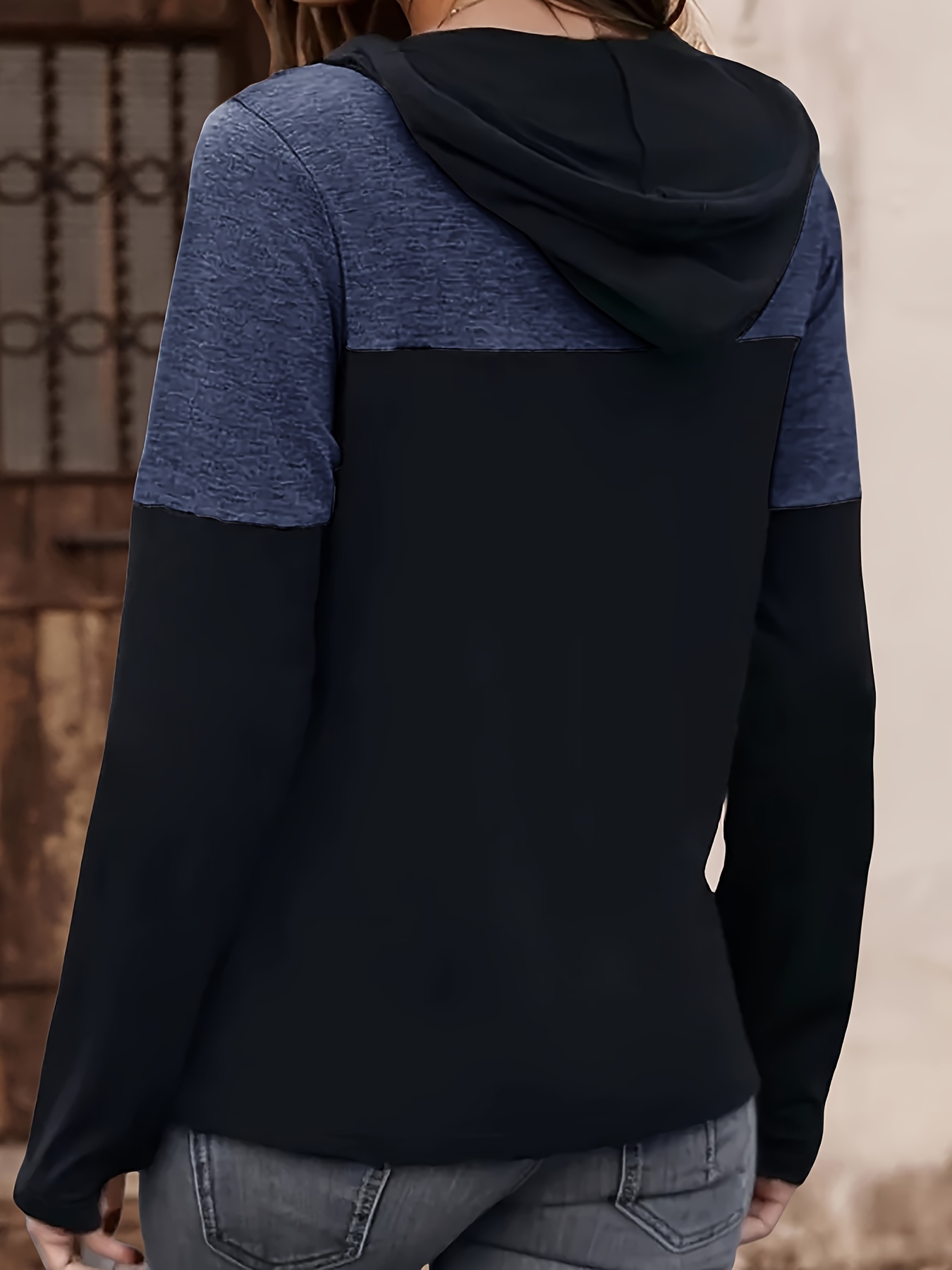 color block drawstring hoodie casual long sleeve hoodies sweatshirt womens clothing details 10