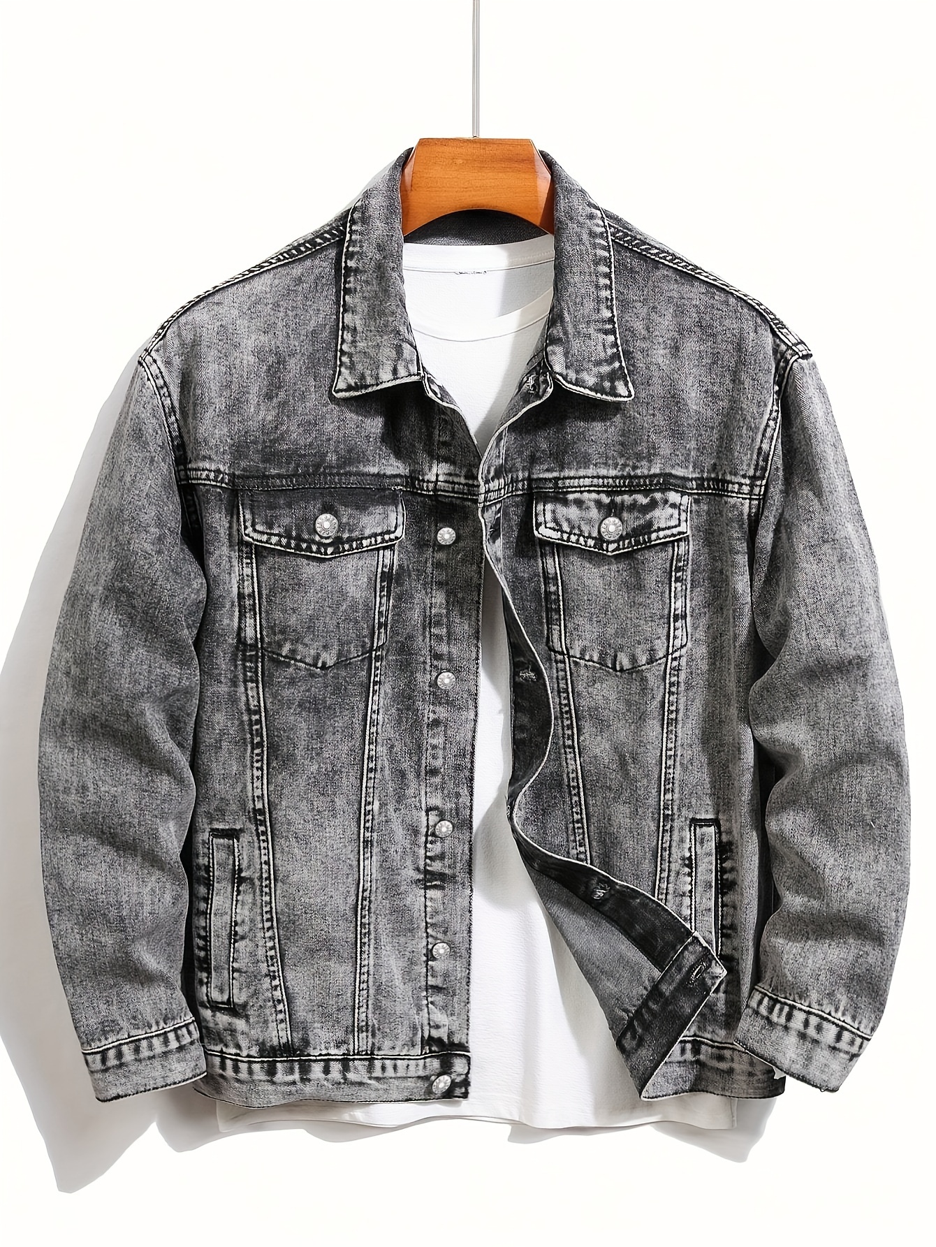 mens street style denim jacket with chest pocket details 1