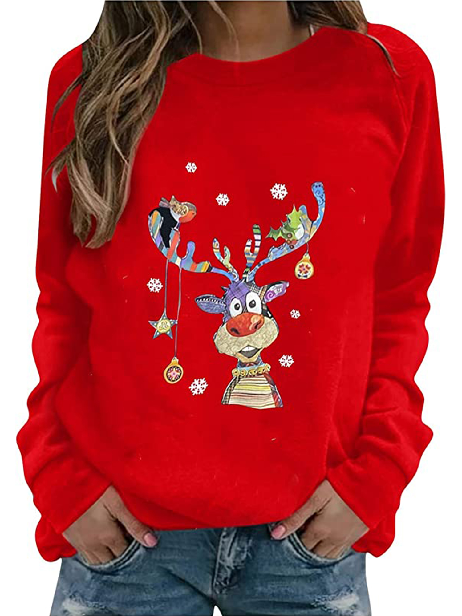 womens sweatshirt casual christmas crew neck printed long sleeve fashion fall loose pullover details 12