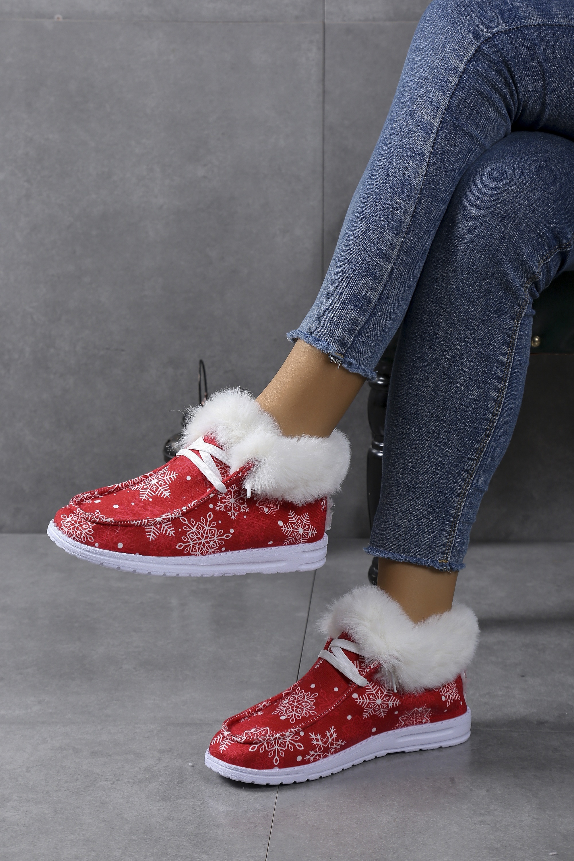 snowflake pattern fluffy   women s slip soft sole flat details 3