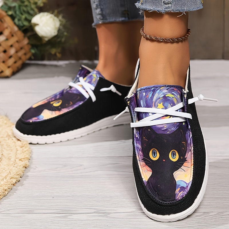 cute cat graphic loafers women s soft soled lightweight flat details 0