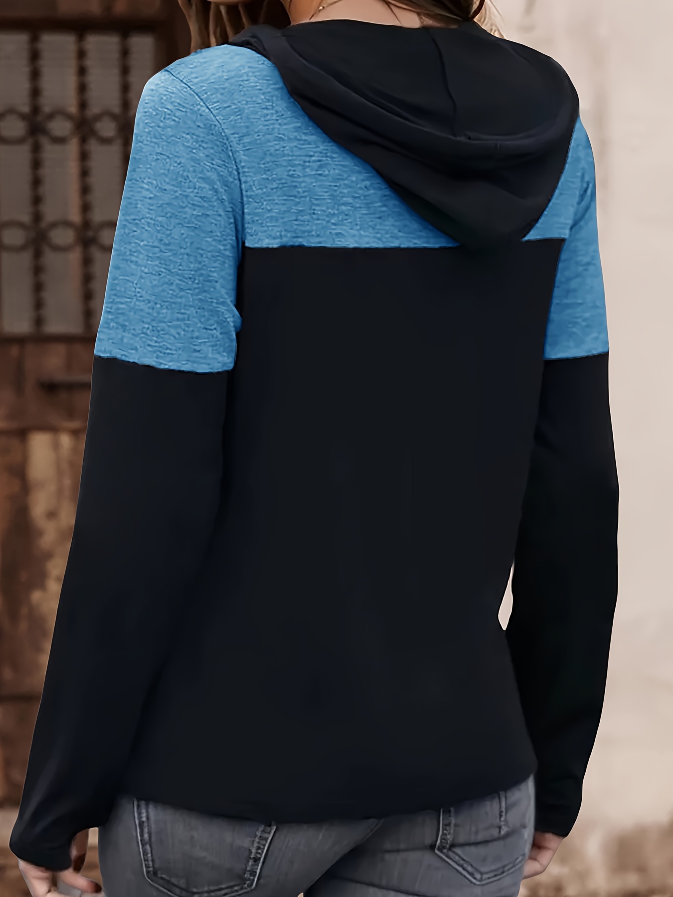 color block drawstring hoodie casual long sleeve hoodies sweatshirt womens clothing details 1