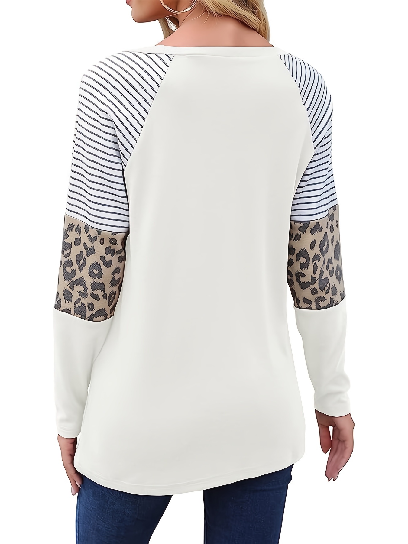 snowman leopard print sweatshirt casual crew neck long sleeve sweatshirt womens clothing details 0