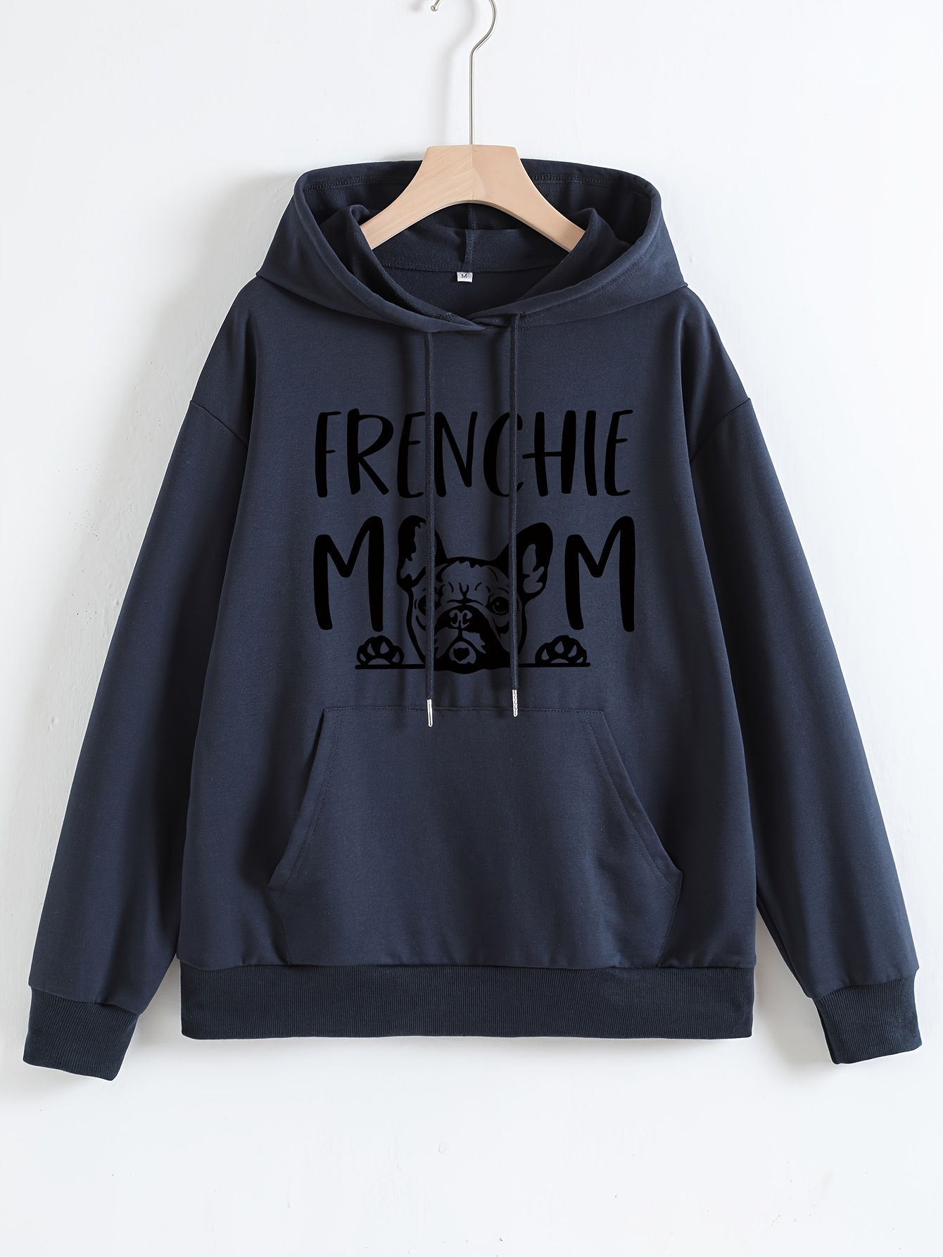 frenchie mom letter print hoodies casual long sleeve drawstring sweatshirt womens clothing details 10