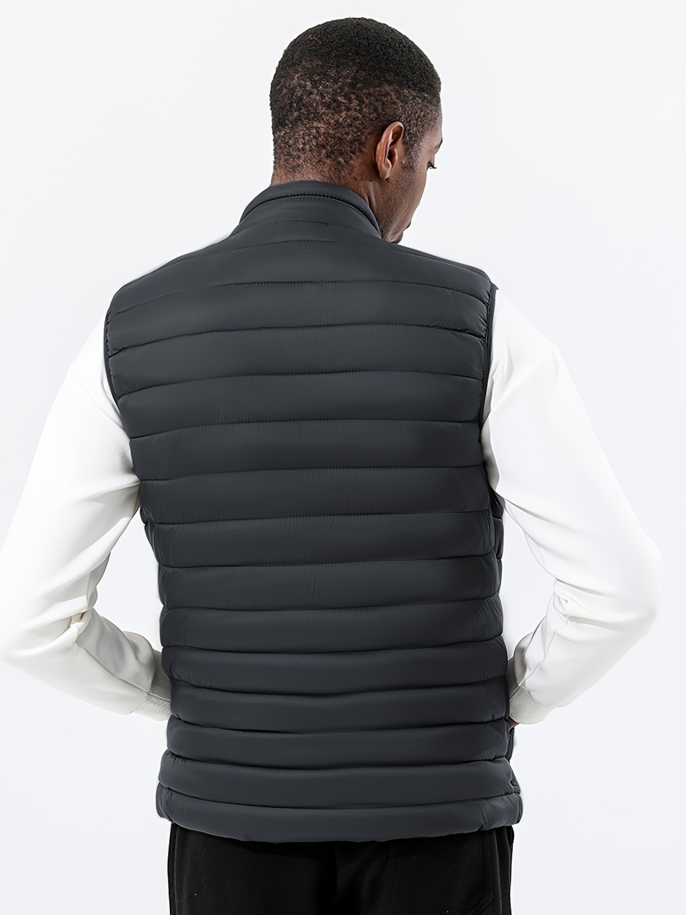 warm winter vest mens casual zipper pockets stand collar zip up vest for fall winter details 7