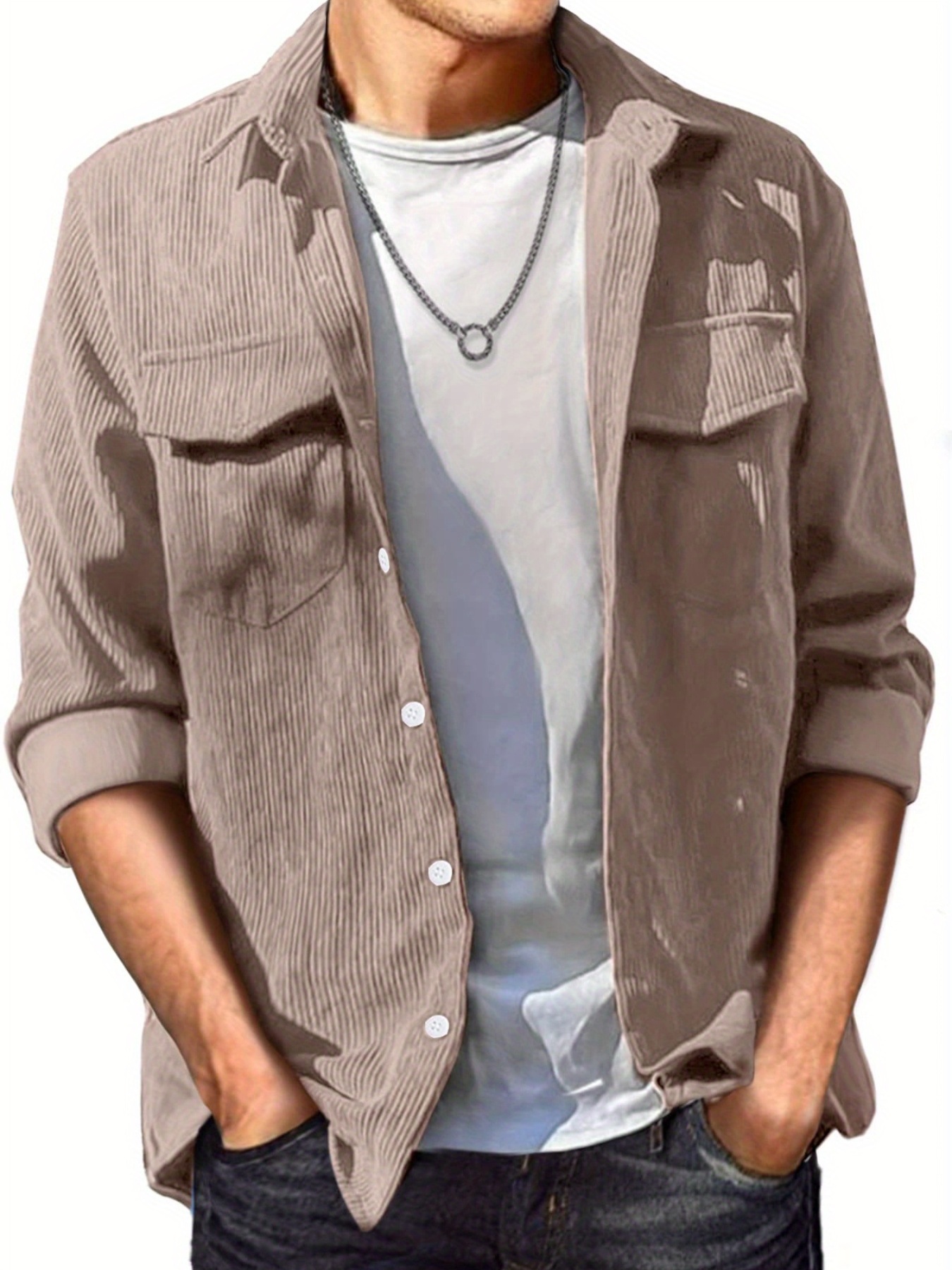 thin material mens casual long sleeve corduroy button long sleeeves shirt jacket with pocket jacket gifts details 27