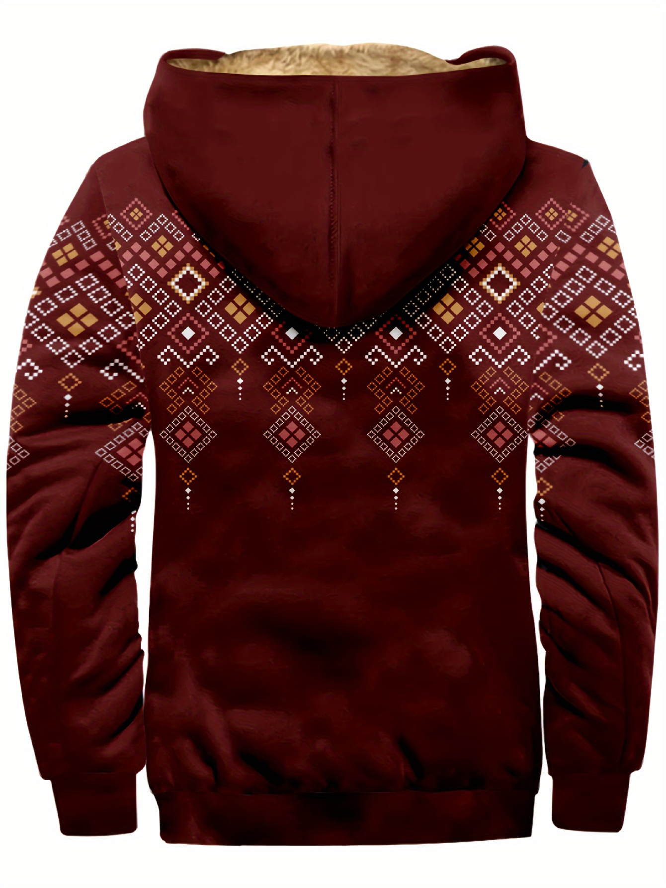 mens retro plaid warm fleece zip up hoodie for fall winter details 4