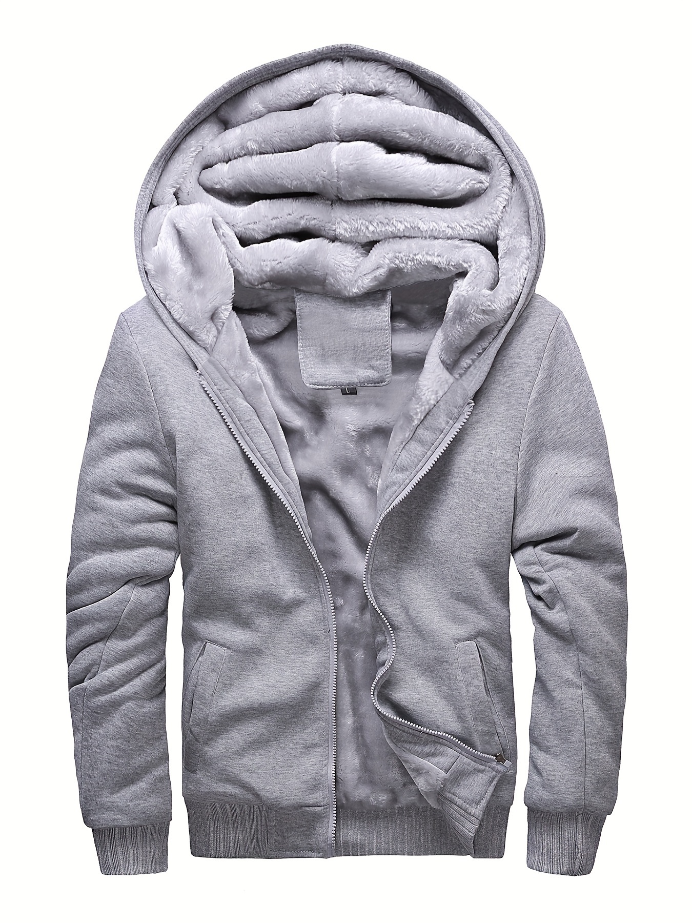 warm fleece hooded jacket mens casual stretch zip up jacket coat for fall details 10