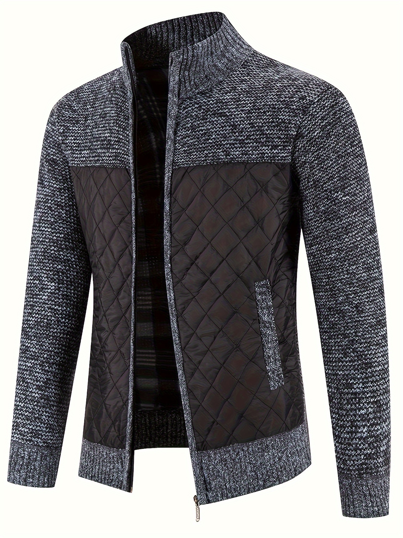 mens warm sweater casual quilted jacket stand collar jacket coat for fall winter details 0