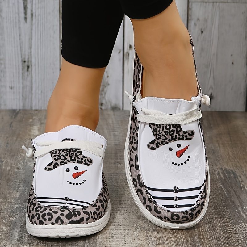 flat canvas loafers women s christmas pattern printed lace details 6