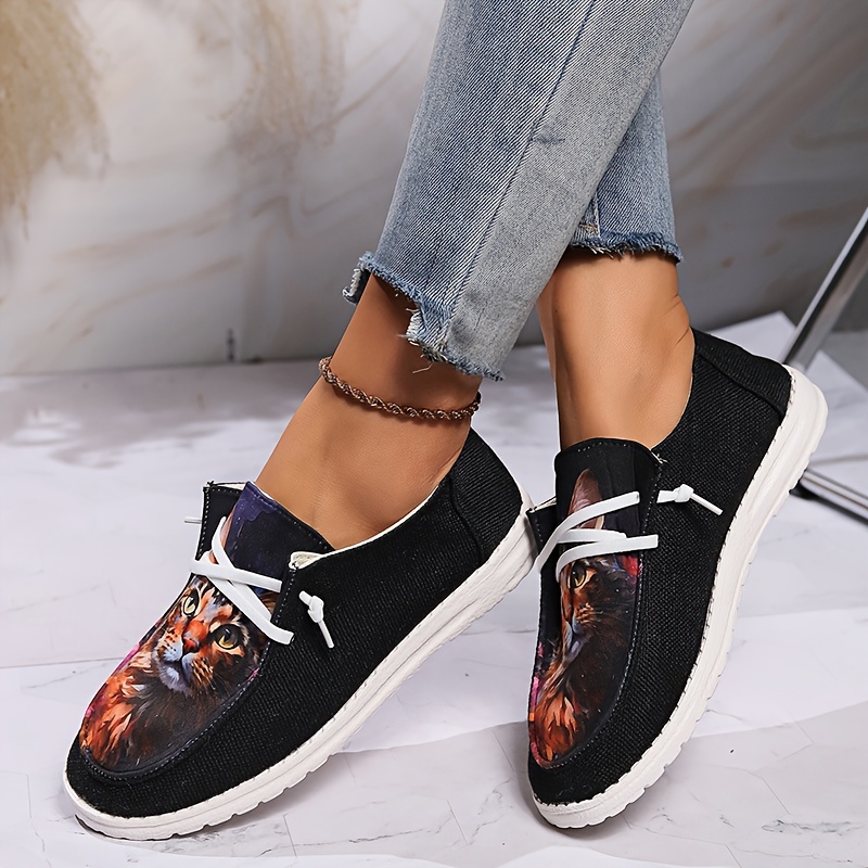 cute cat graphic loafers women s soft soled lightweight flat details 7