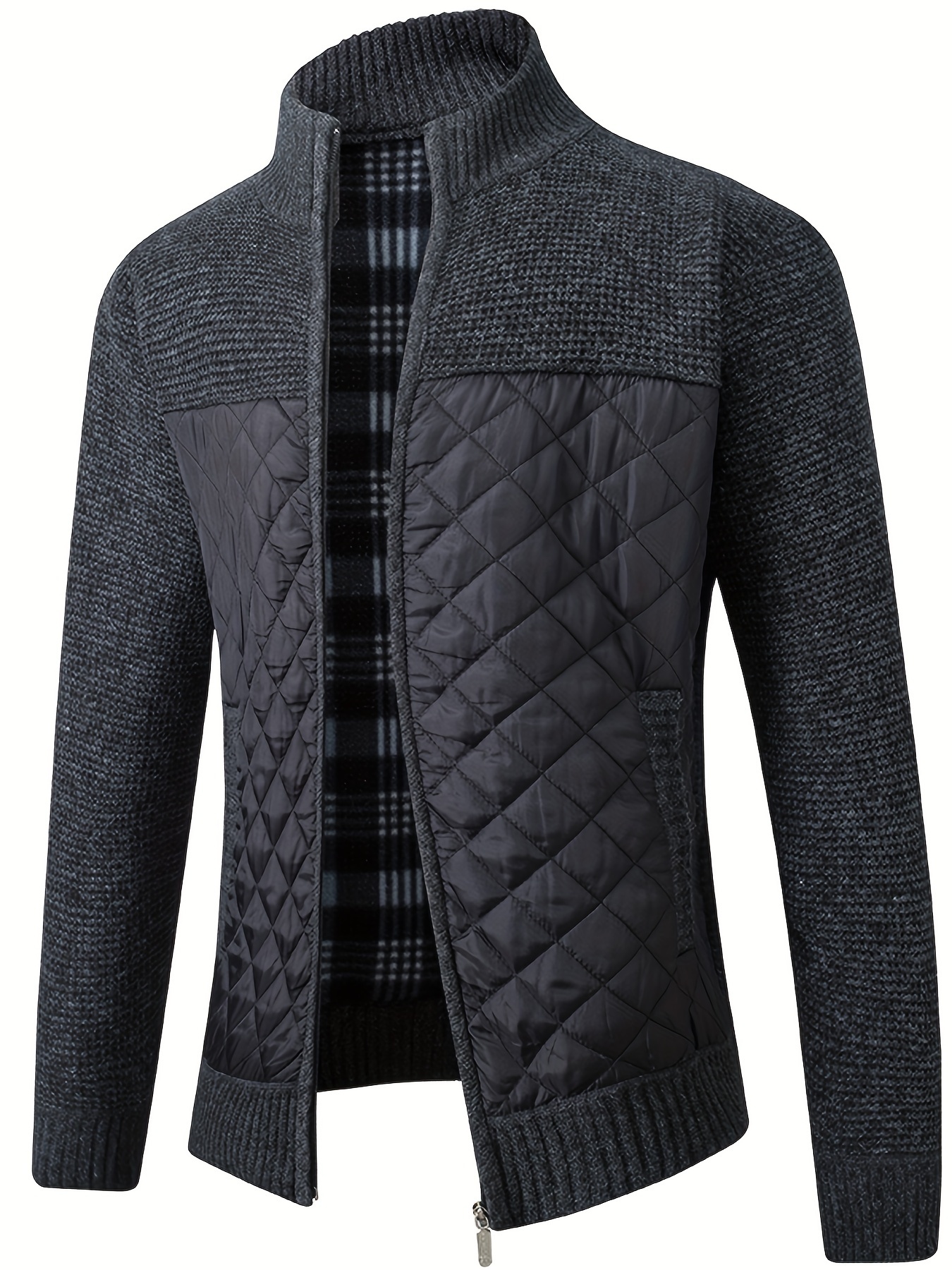 mens warm sweater casual quilted jacket stand collar jacket coat for fall winter details 21