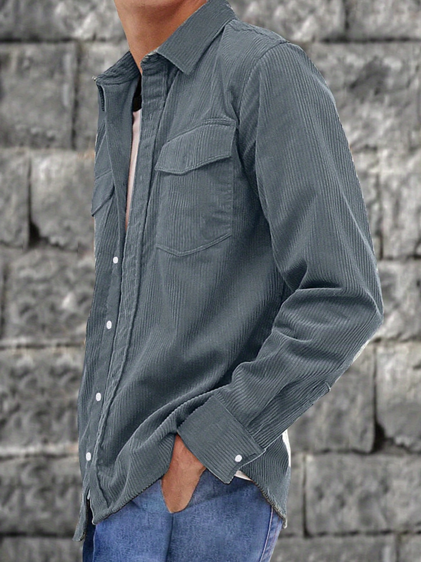 thin material mens casual long sleeve corduroy button long sleeeves shirt jacket with pocket jacket gifts details 18