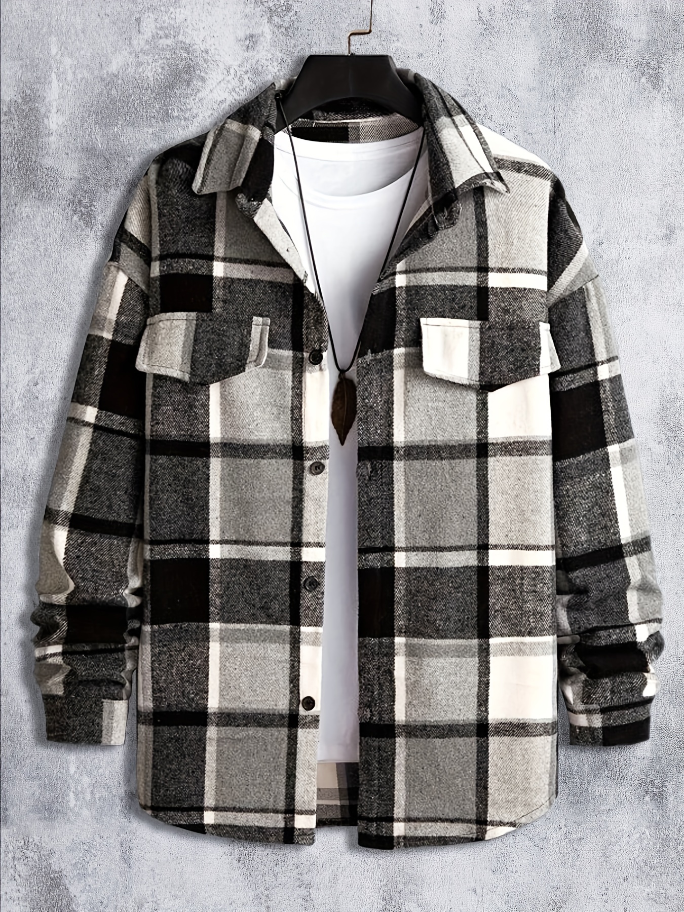 retro plaid shirt mens casual elegant button up long sleeve shirt jacket for spring fall business details 5