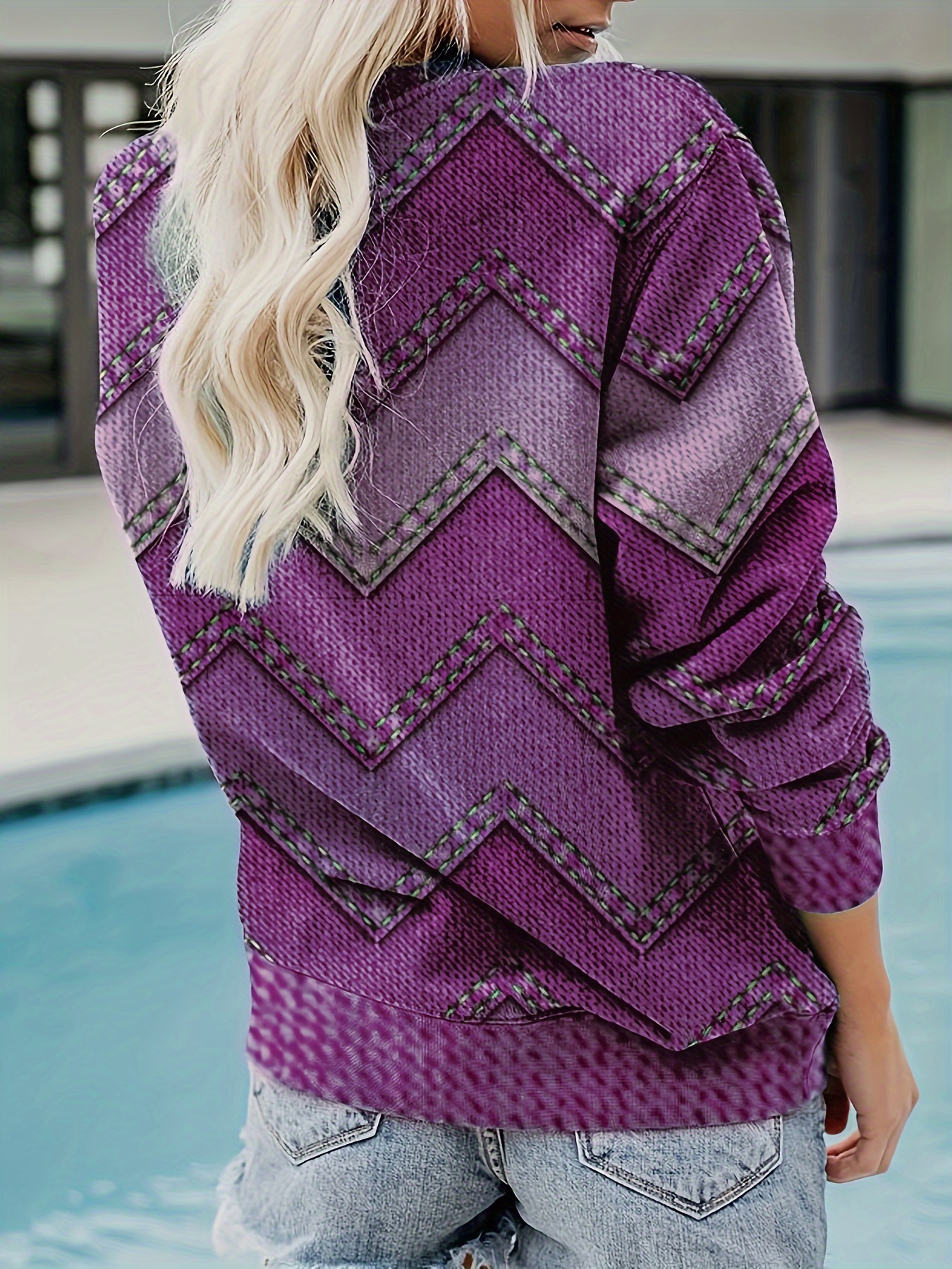 denim print pullover sweatshirt casual long sleeve crew neck sweatshirt for fall winter womens clothing details 11