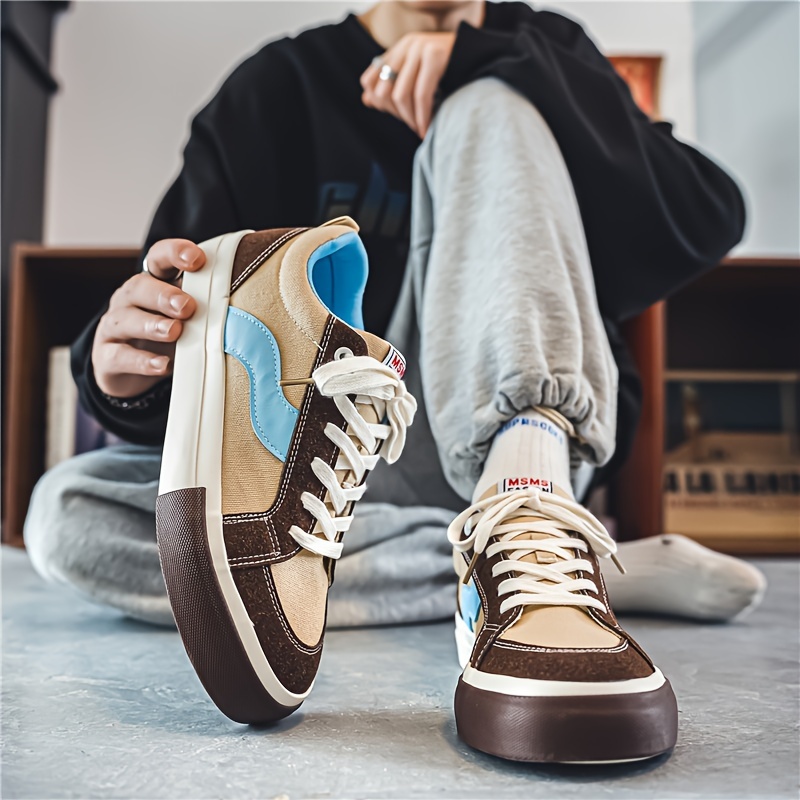 trendy skate shoes men s block color pu leather uppers wear details 8