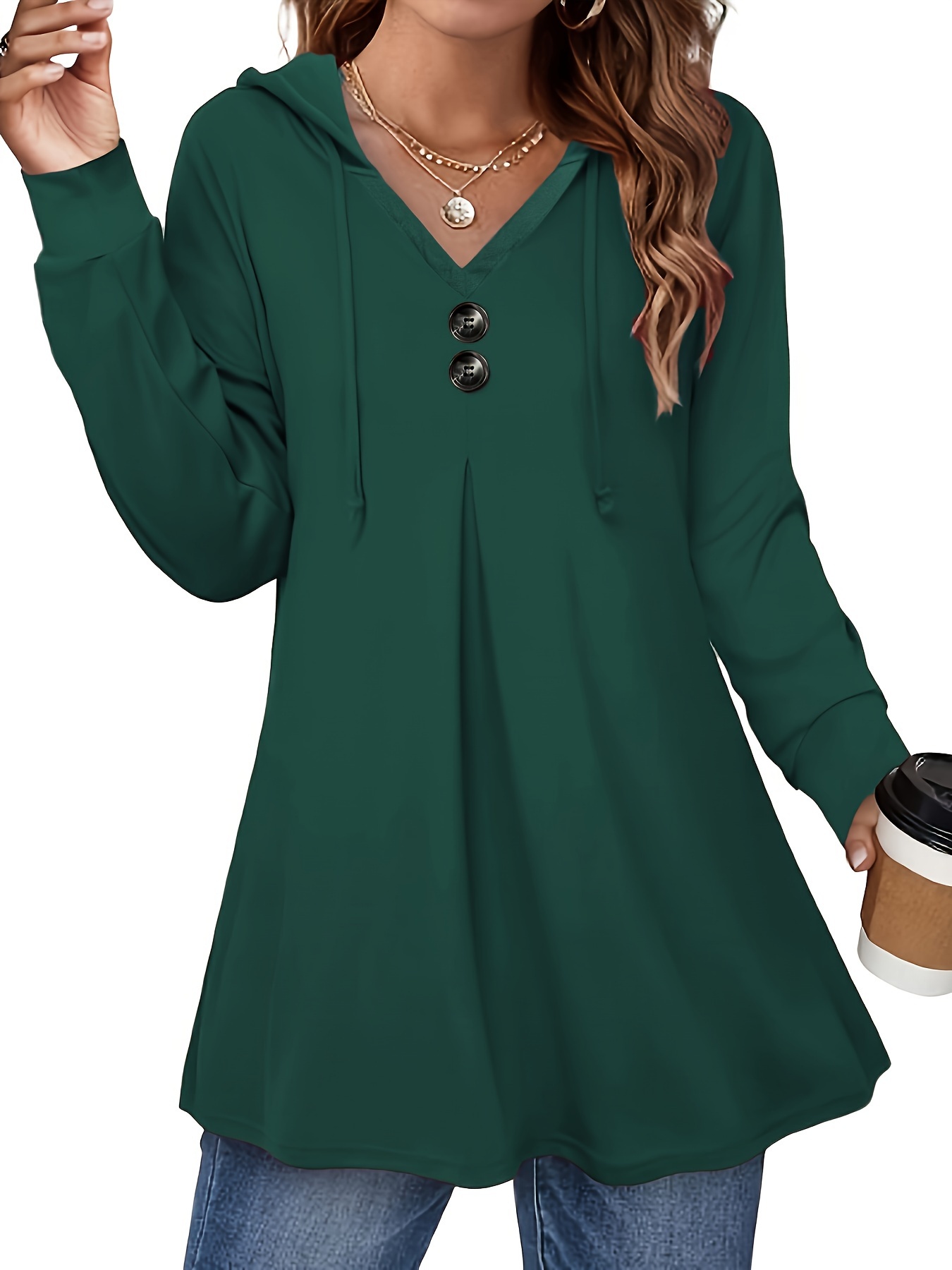 button front drawstring hoodie casual long sleeve hoodies sweatshirt womens clothing details 9