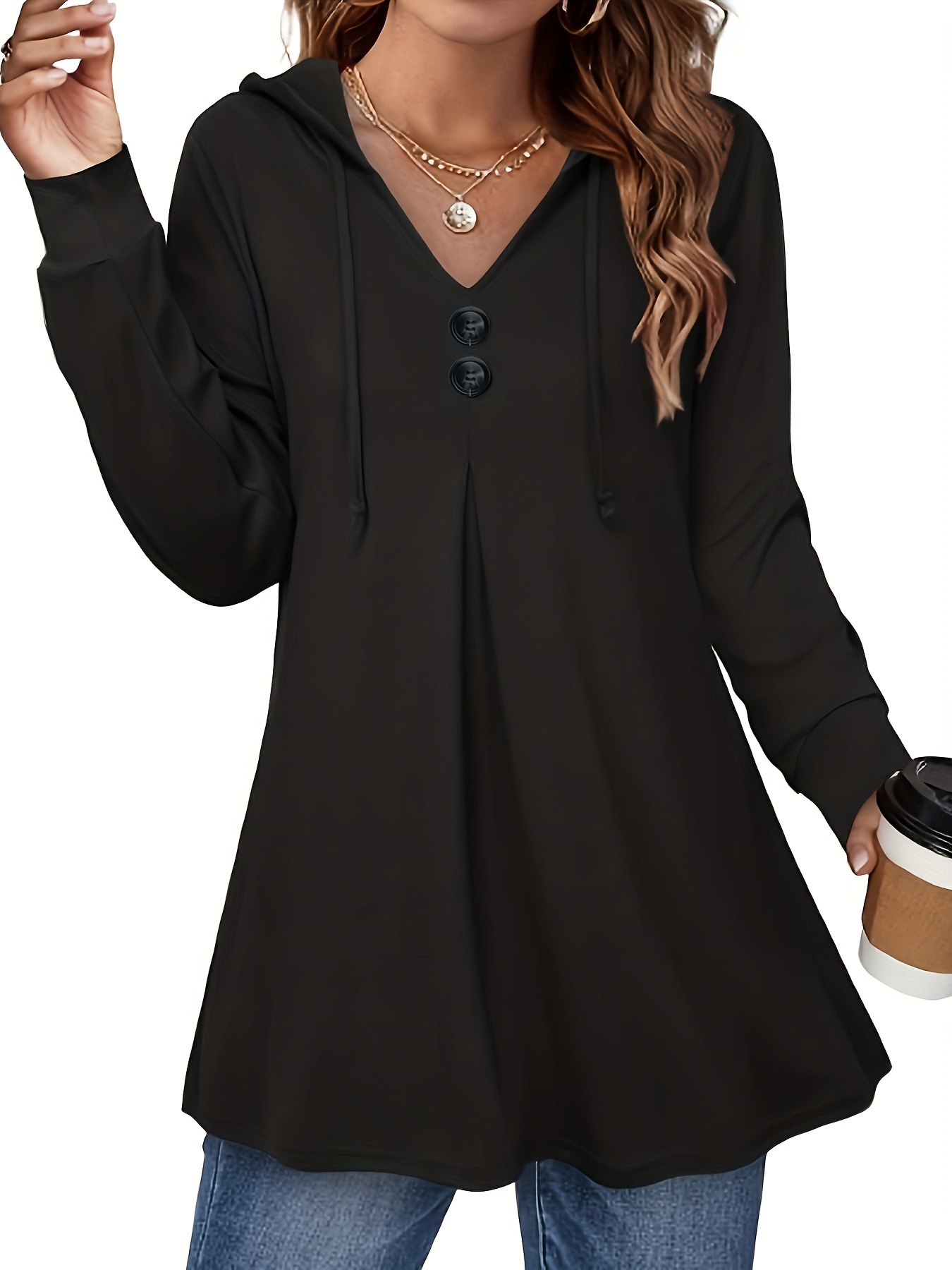 button front drawstring hoodie casual long sleeve hoodies sweatshirt womens clothing details 6