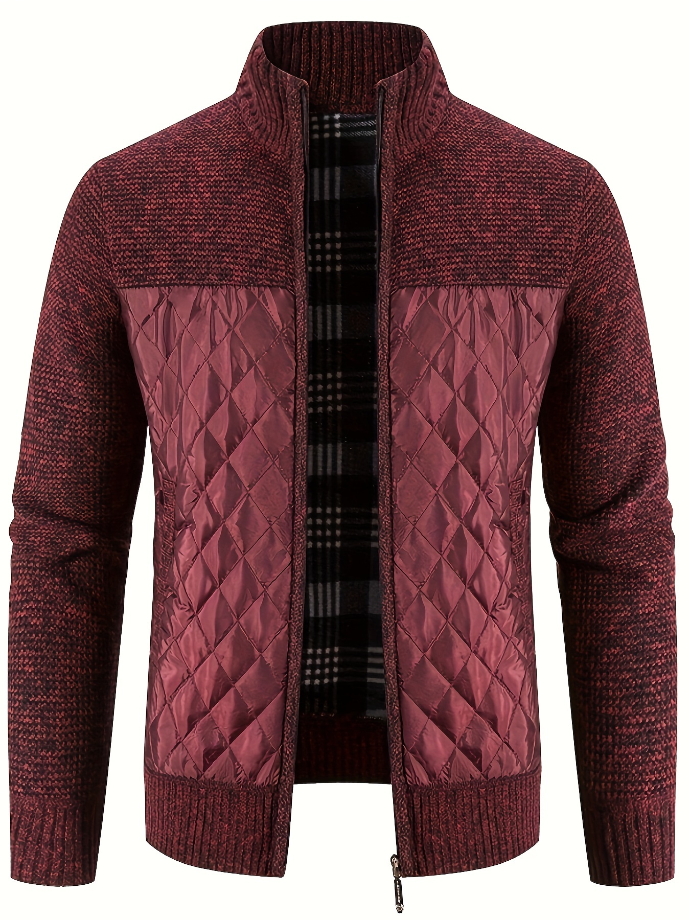 mens warm sweater casual quilted jacket stand collar jacket coat for fall winter details 16