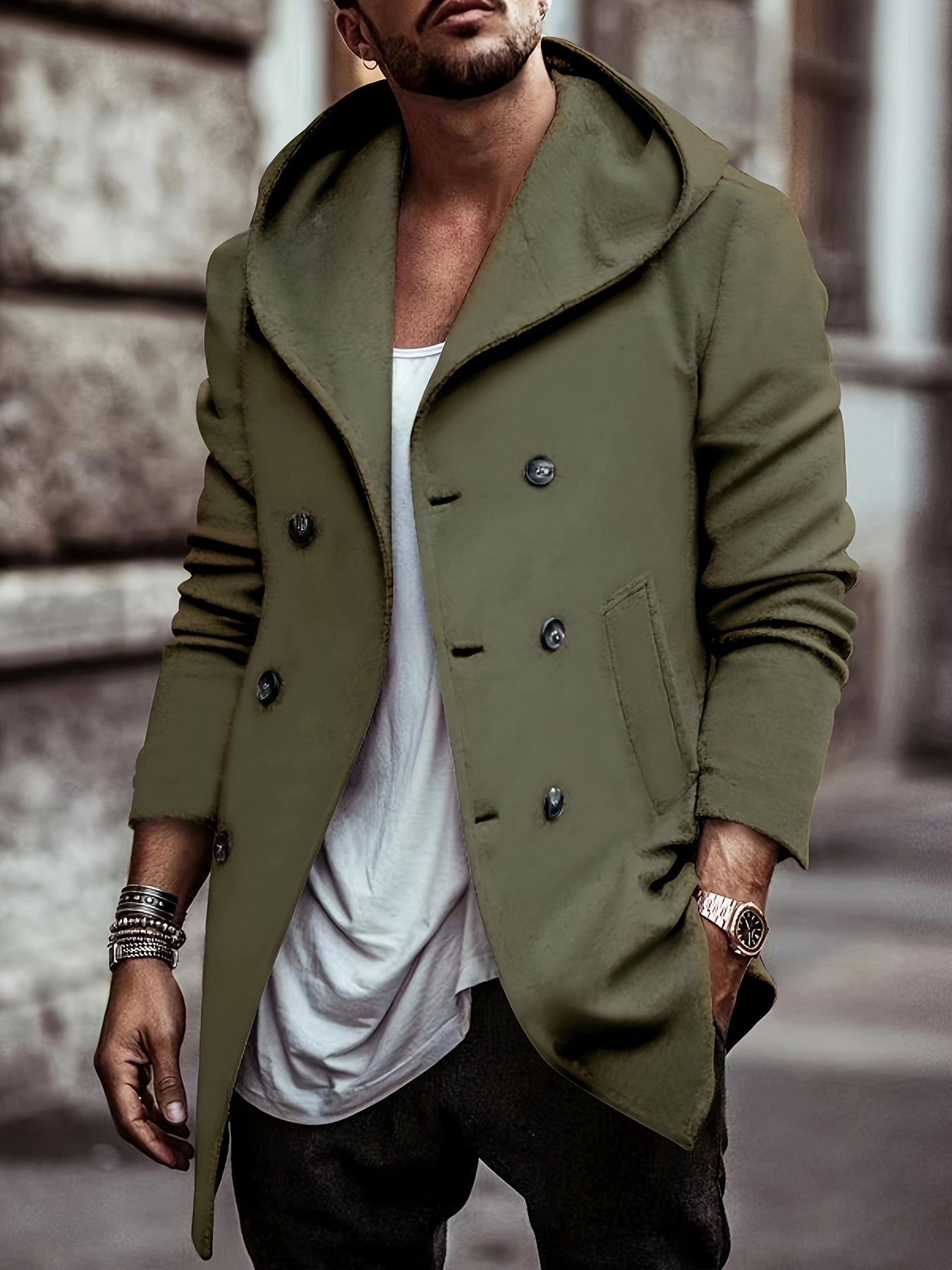 cotton blend mens trendy retro hooded long sleeve coat windbreaker stylish long overcoat for autumn winter details 0